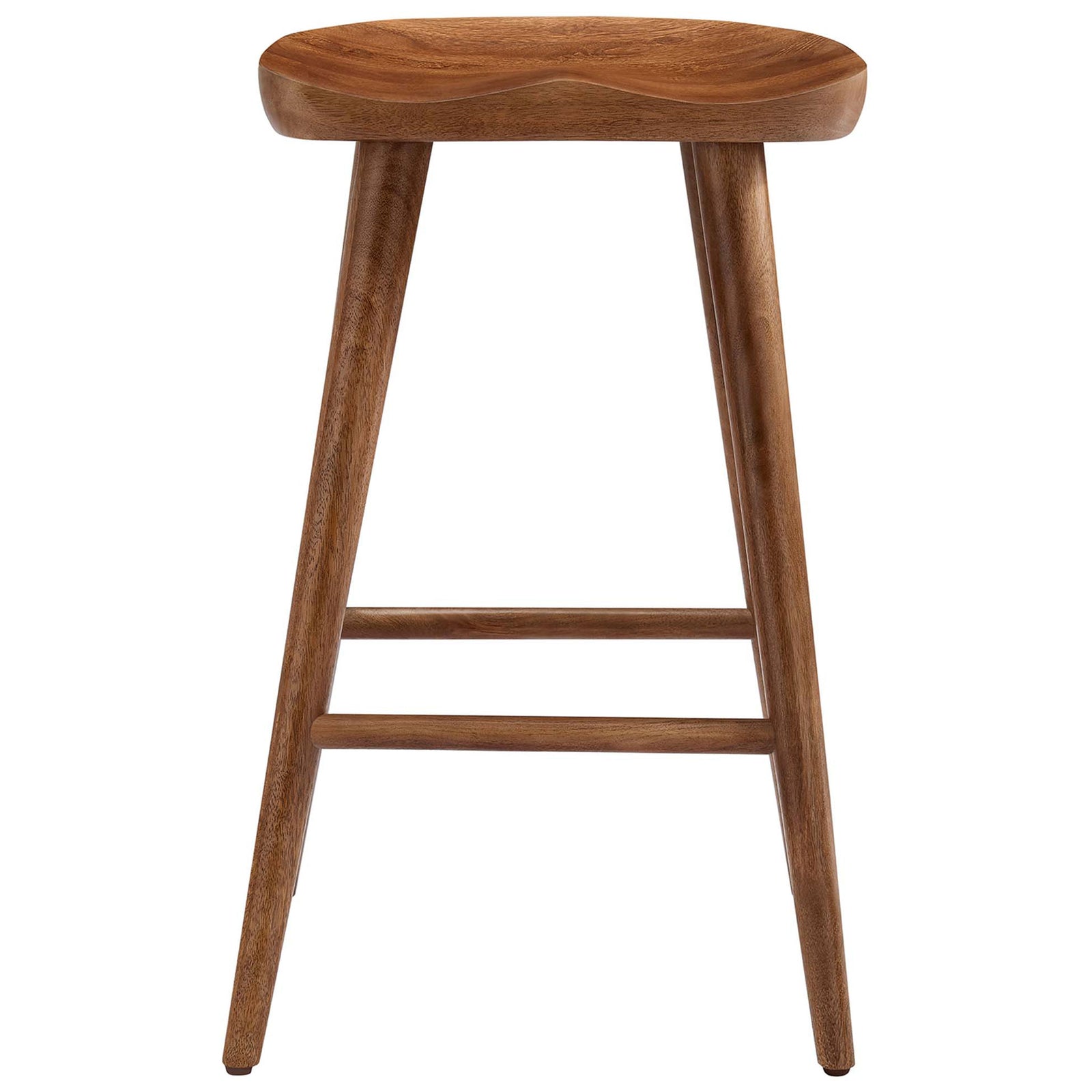 Counter-height stool in warm walnut with a contoured saddle seat and clean, minimalist lines || EEI-6739-WAL || front_studio