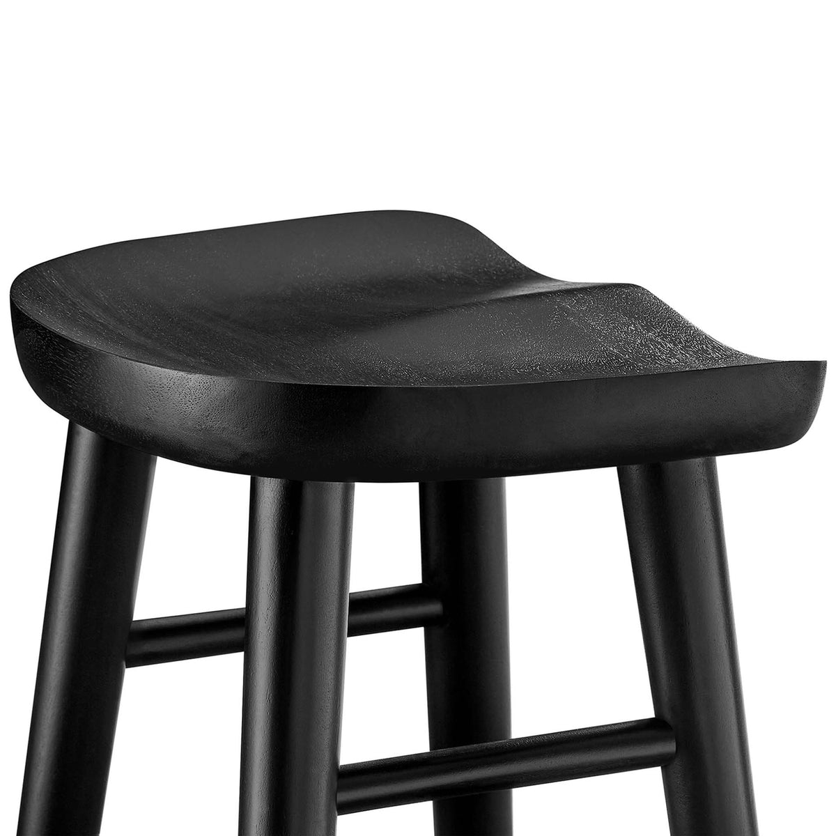 Contoured black wood saddle seat shows refined grain and smooth finish. || EEI-6740-BLK || detail_studio