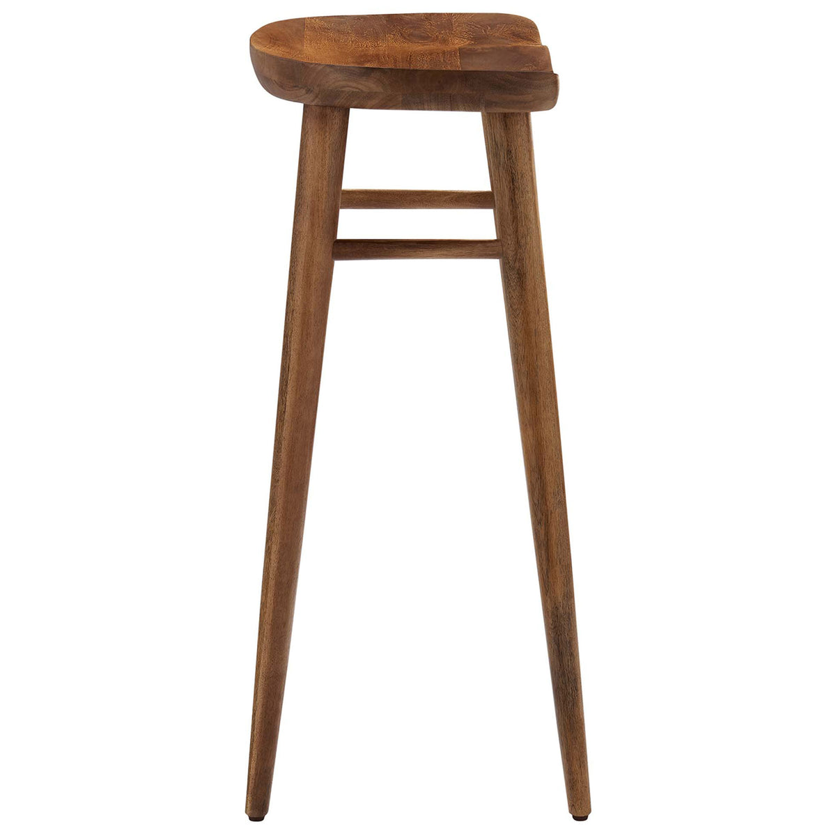 Bar stool crafted from solid wood featuring a curved saddle seat and supportive footrest || EEI-6740-WAL || side_studio