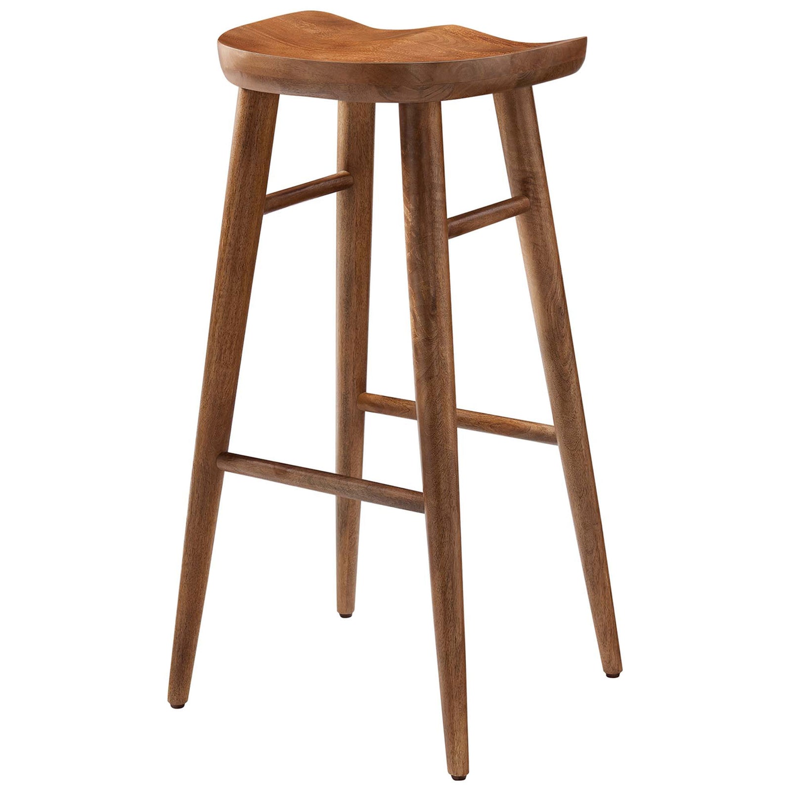 Backless bar stool in a rich walnut finish with smooth edges and sturdy crossbars || EEI-6740-WAL || front_angle_studio