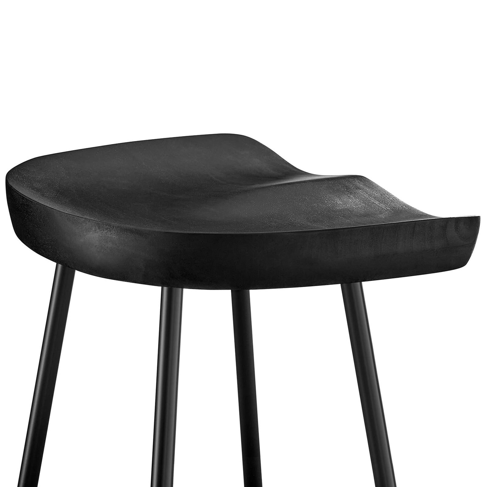 Sculpted black mango wood saddle seat with smooth grain and ergonomic contour || EEI-6741-BLK || detail_studio