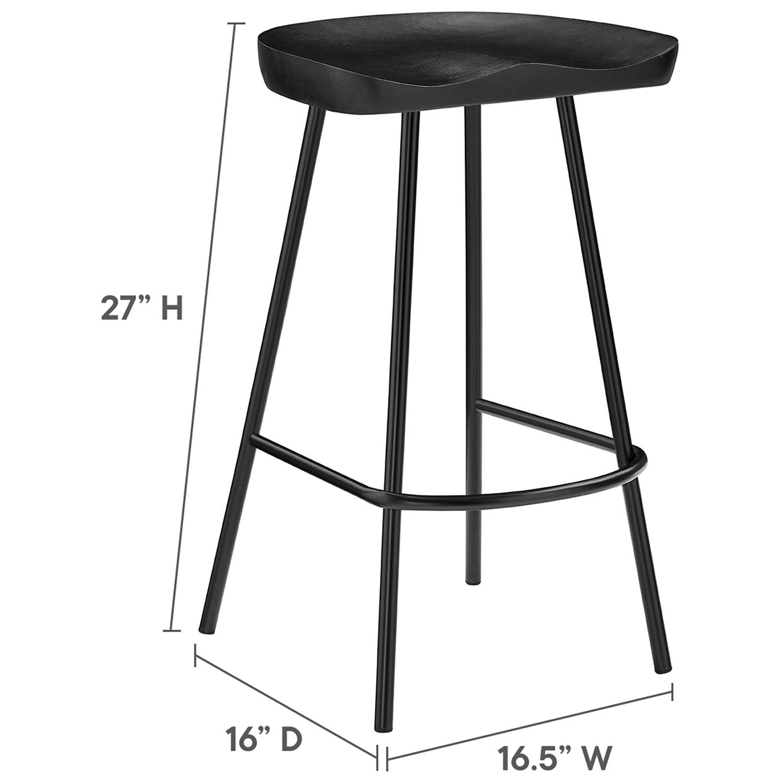 Counter stool dimensions in inches: height, depth, and width || EEI-6741-BLK || dimension_studio