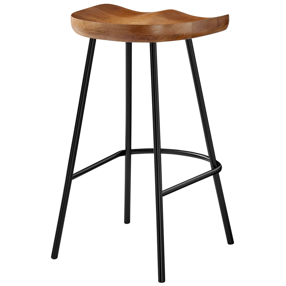 Sturdy, splayed base with rounded stretcher adds stability to the minimalist wood-and-metal design || EEI-6741-WAL || back_angle_studio