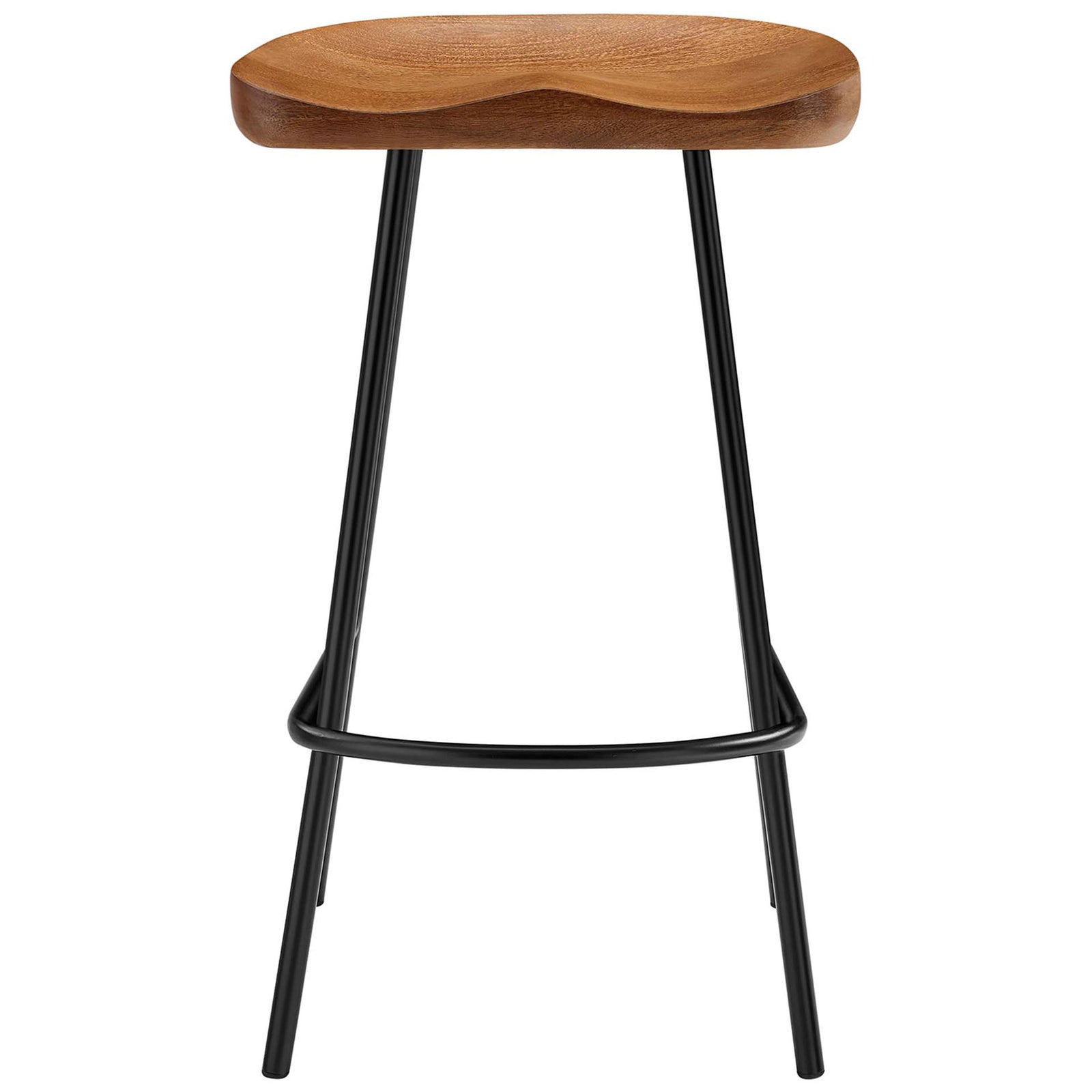 Backless counter stool with a walnut mango wood saddle seat and black powder-coated metal legs || EEI-6741-WAL || front_studio