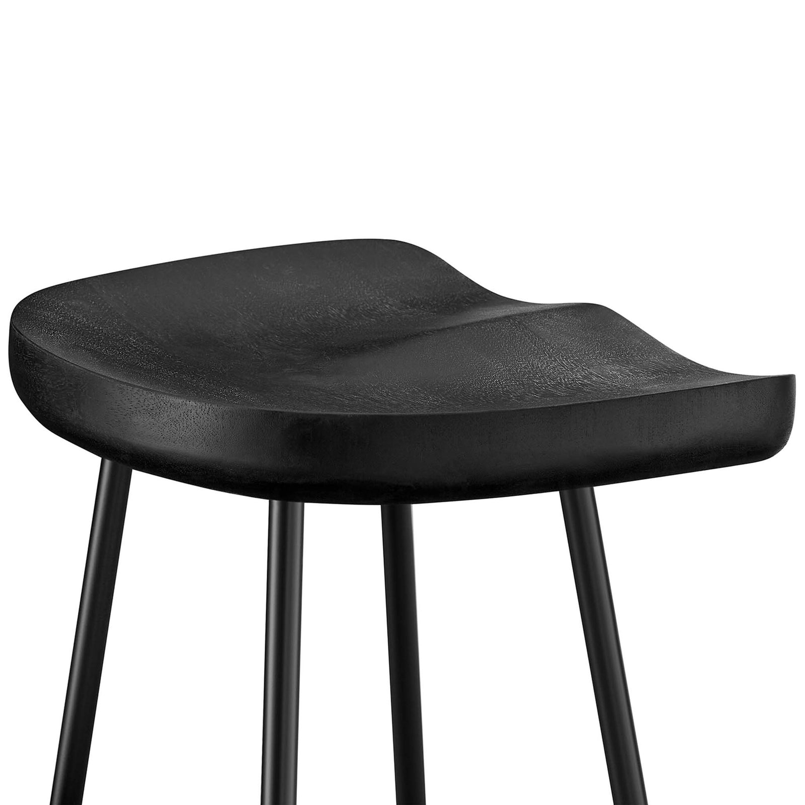 Ergonomic black wood seat shows natural texture and smooth contours || EEI-6742-BLK || detail_studio