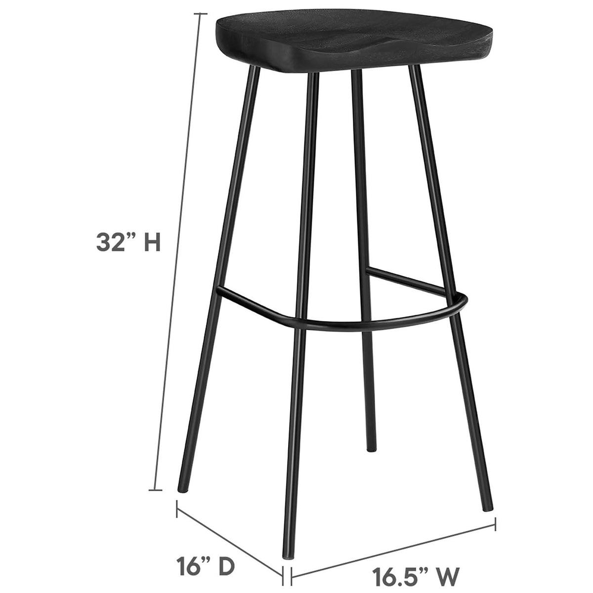 Bar stool dimensions in inches: height, depth, and width || EEI-6742-BLK || dimension_studio