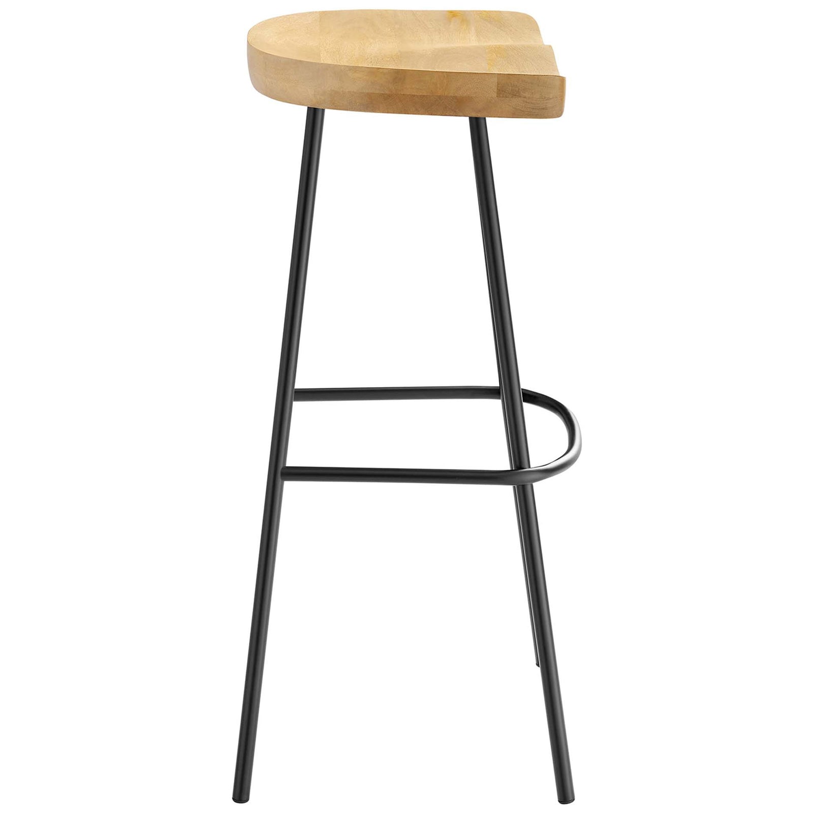 Streamlined metal frame supports a curved wood bar seat designed for lasting comfort || EEI-6742-OAK || side_studio