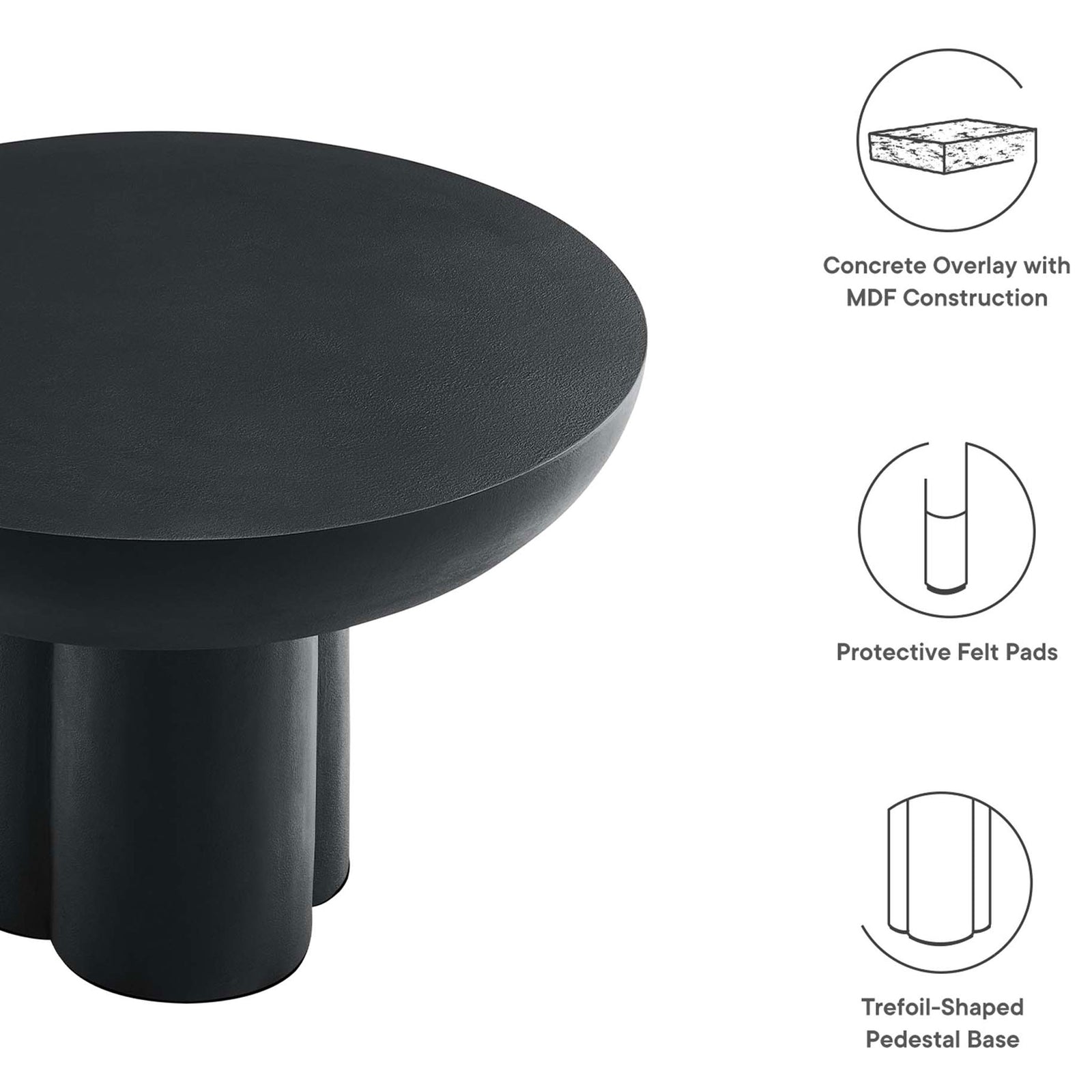 Concrete-overlay MDF build with protective felt pads and sculptural pedestal design || EEI-6760-BLK || callout_studio