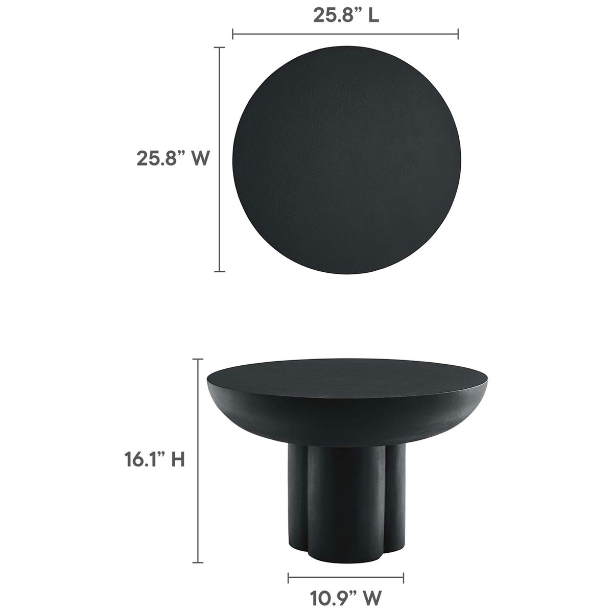 Compact 25.8-inch round coffee table stands 16.1 inches high for versatile placement || EEI-6760-BLK || dimension_studio