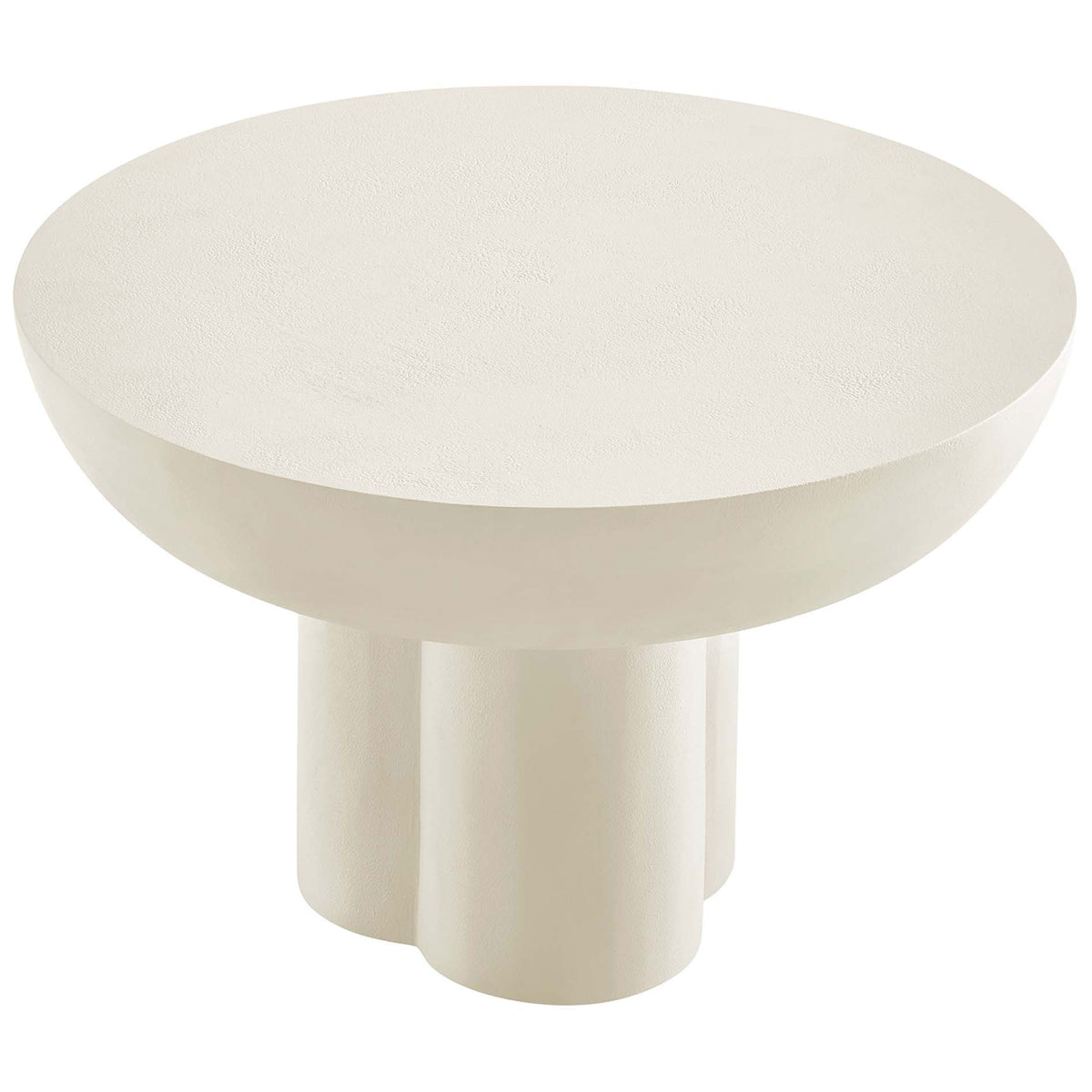 Minimalist white round coffee table showcasing a balanced profile and smooth rounded edge || EEI-6760-WHI || top_angle_studio