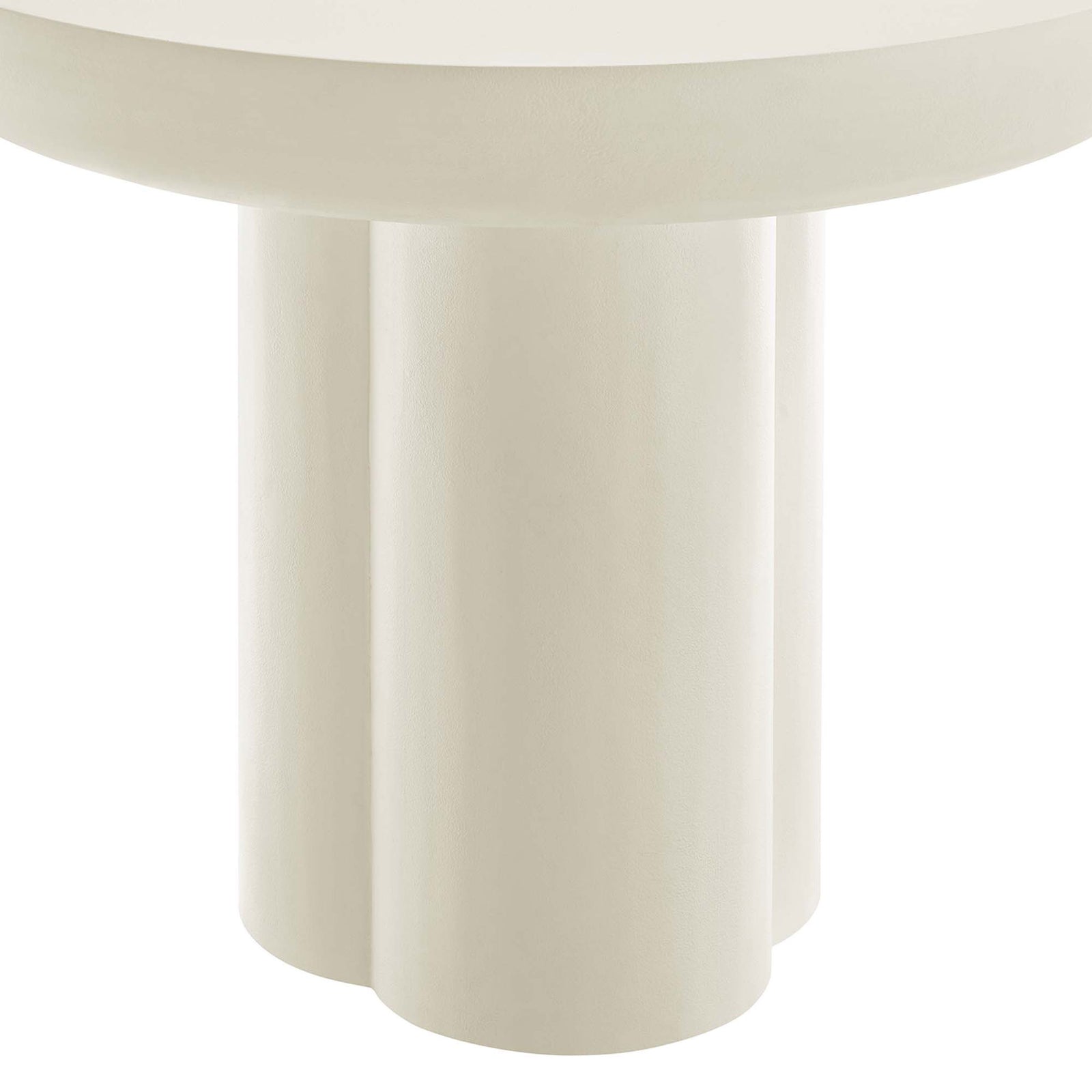 Sculptural trefoil pedestal base in a smooth white finish adds modern character and sturdy support || EEI-6762-WHI || leg_studio