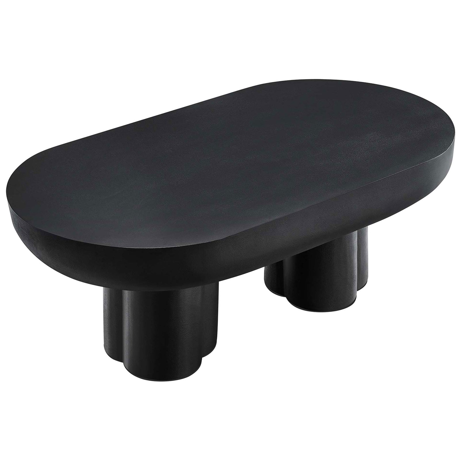 Contoured oval tabletop paired with sculptural double pedestals in a matte black concrete overlay finish || EEI-6763-BLK || top_angle_studio