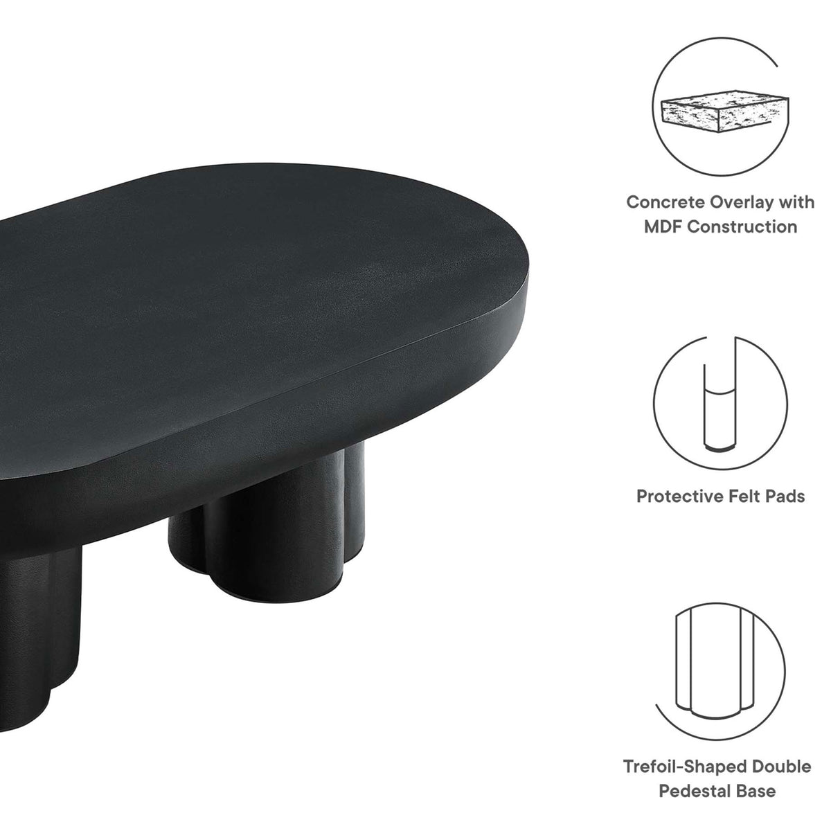 Concrete overlay on MDF construction with protective felt pads and trefoil double pedestal base || EEI-6763-BLK || callout_studio