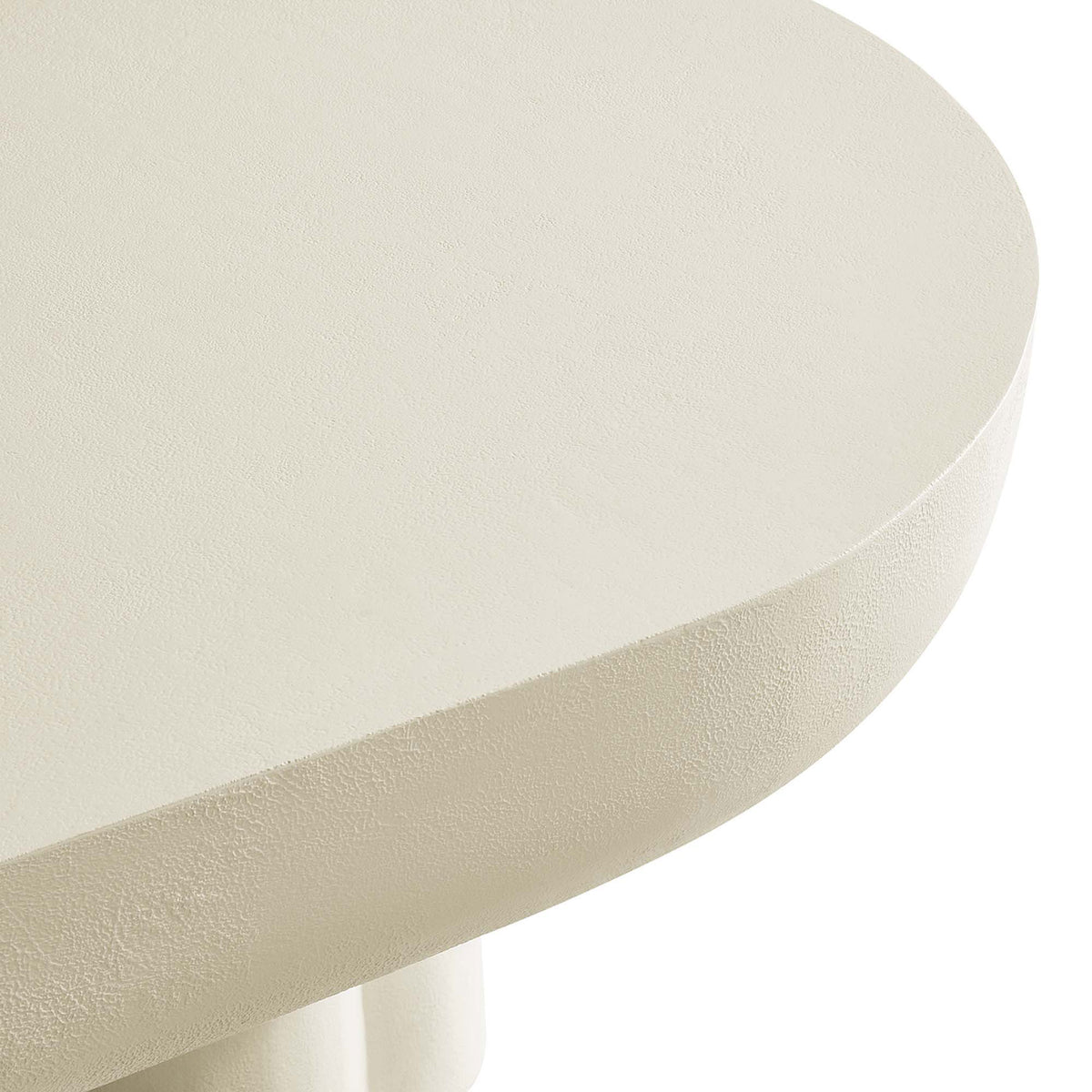 Rounded tabletop edge highlighting the textured concrete overlay and substantial profile || EEI-6763-WHI || detail_studio