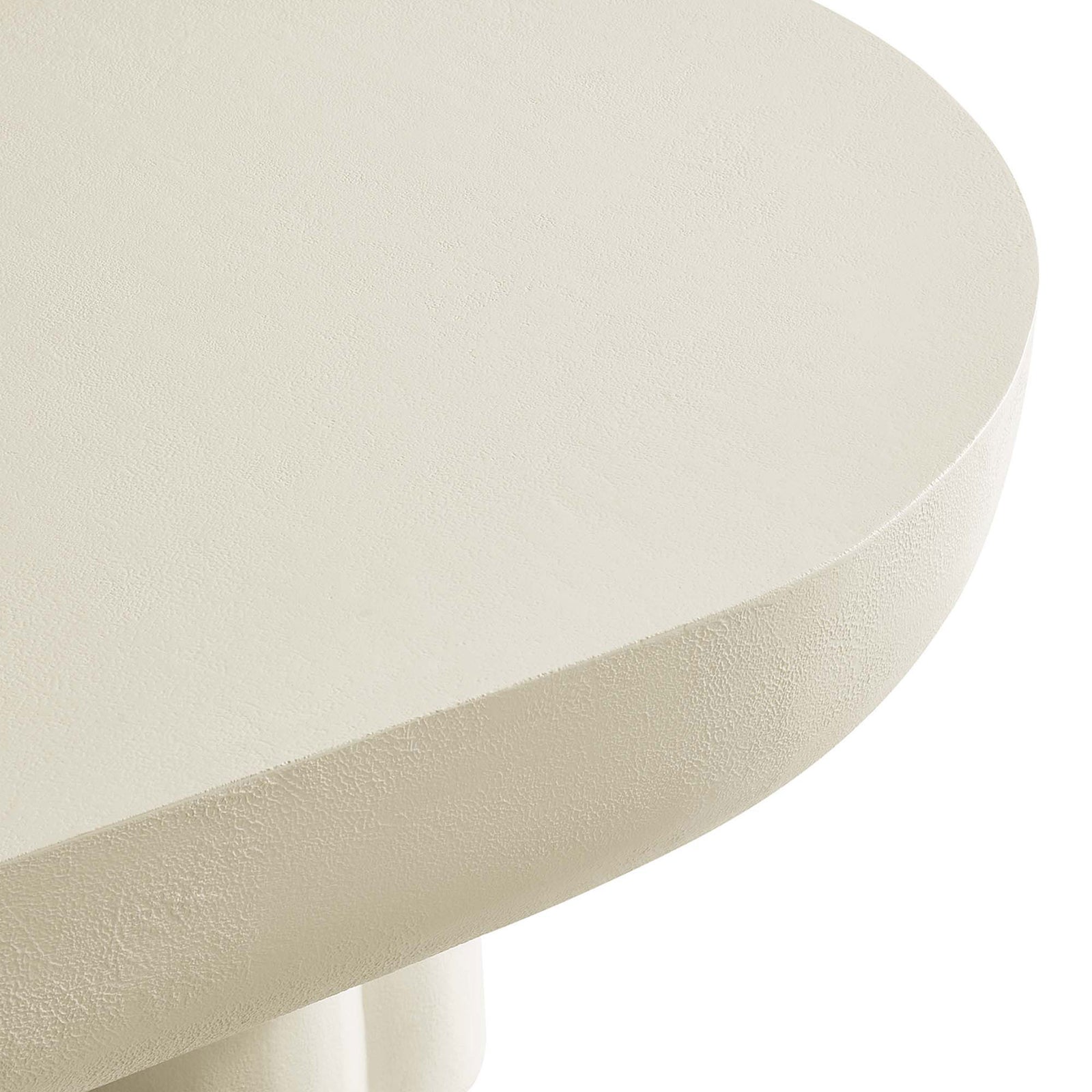Rounded tabletop edge highlighting the textured concrete overlay and substantial profile || EEI-6763-WHI || detail_studio