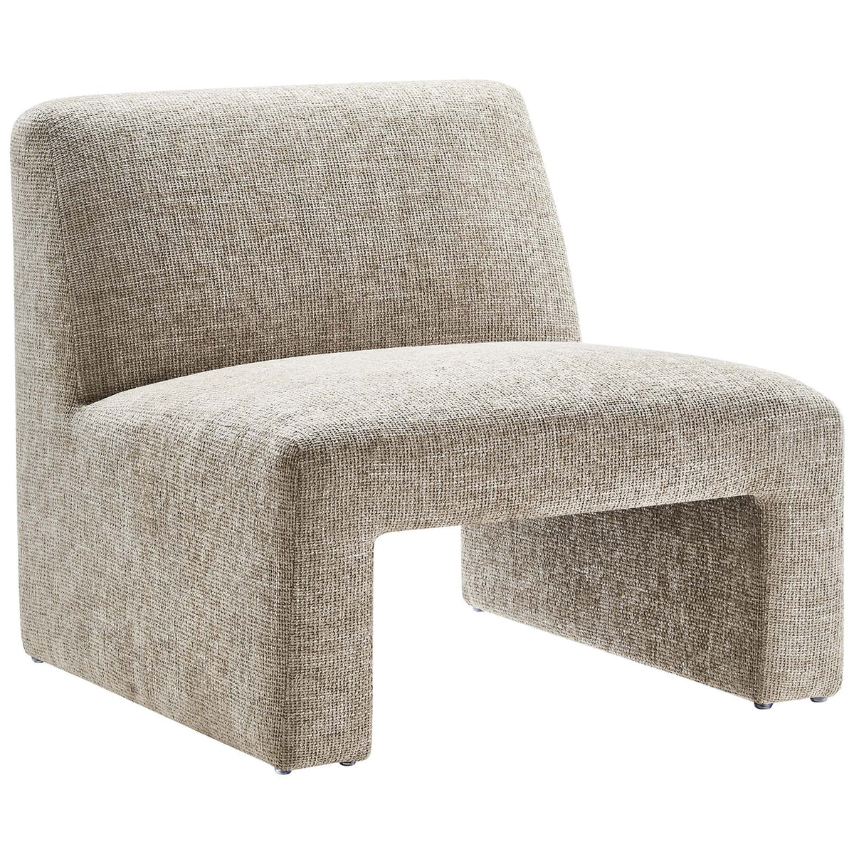 Armless khaki chenille lounge chair with soft curves and a wide, plush seat || EEI-6765-KHA || front_angle_studio