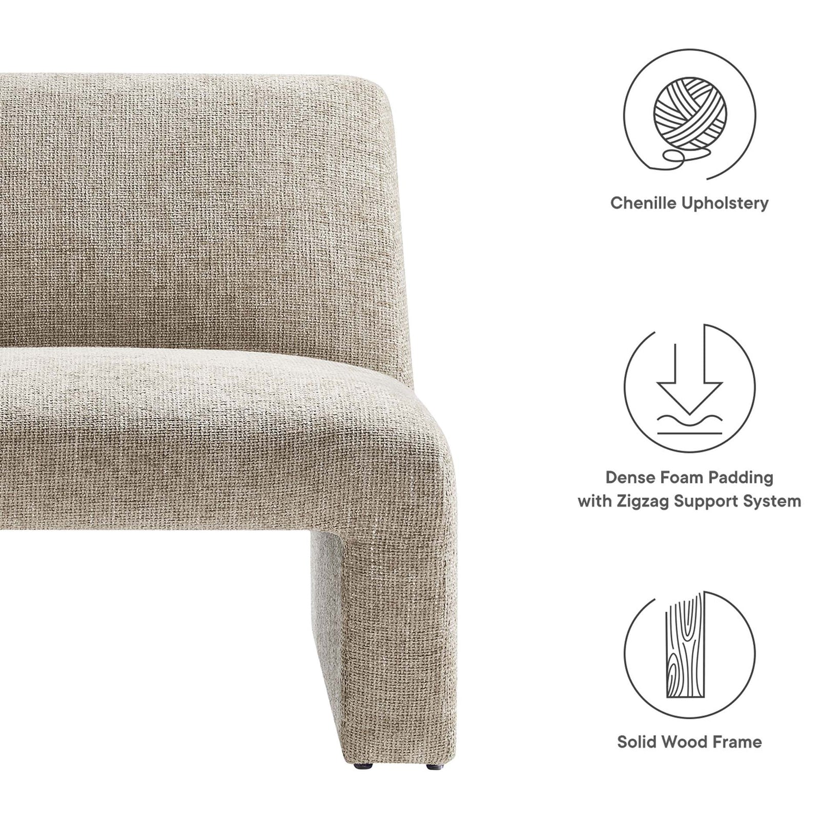 Chenille upholstery, dense foam, and a solid wood frame for lasting comfort || EEI-6765-KHA || callout_studio