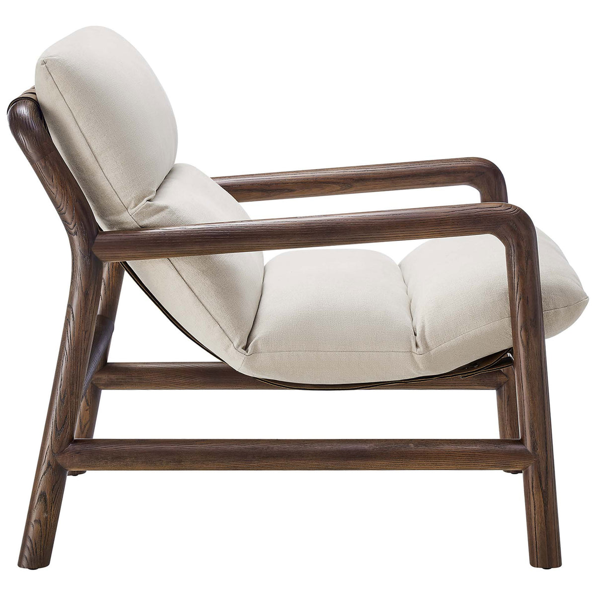 Sculpted ash wood arms and a reclined sling seat showcase airy comfort and mid-century warmth. || EEI-6766-DUN-WAL || side_studio
