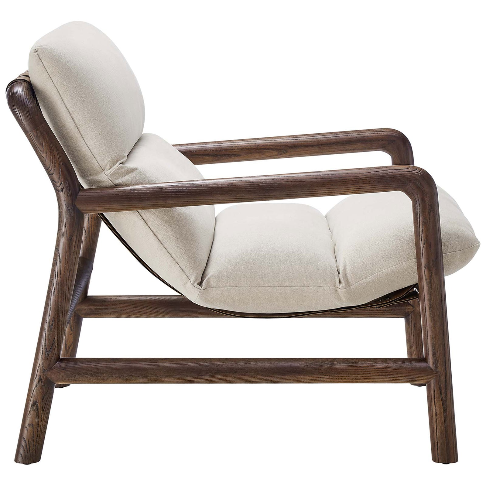 Sculpted ash wood arms and a reclined sling seat showcase airy comfort and mid-century warmth. || EEI-6766-DUN-WAL || side_studio