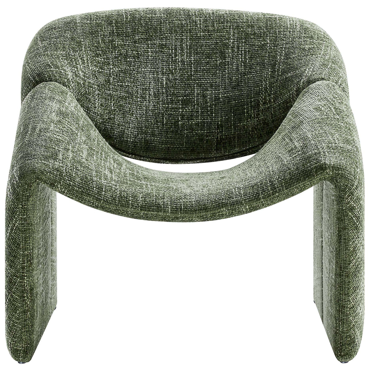 Inviting curved lounge chair in textured basil chenille with supportive wraparound back || EEI-6767-BAS || front_studio