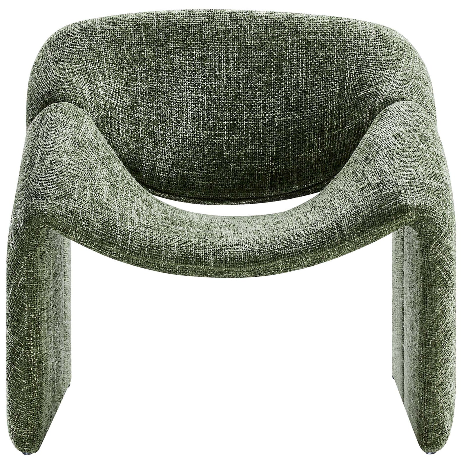 Inviting curved lounge chair in textured basil chenille with supportive wraparound back || EEI-6767-BAS || front_studio