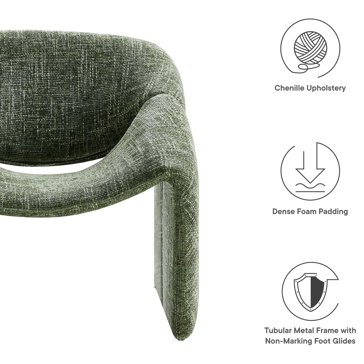 Dense foam cushioning, tubular metal support, and non-marking glides for floor protection || EEI-6767-BAS || callout_studio