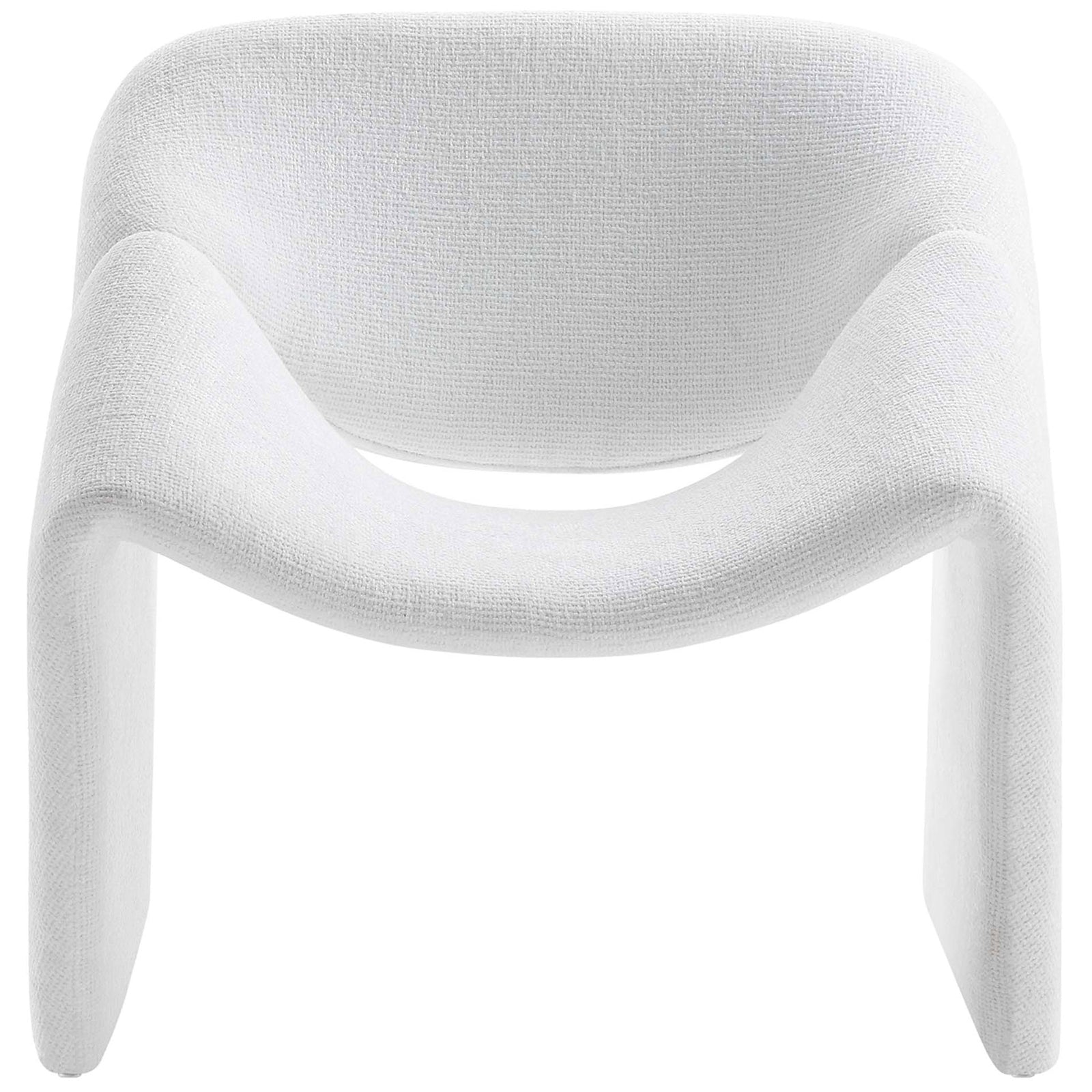 Sculptural accent chair in frost white chenille with a sweeping barrel back and open, contoured seat || EEI-6767-FRO || front_studio