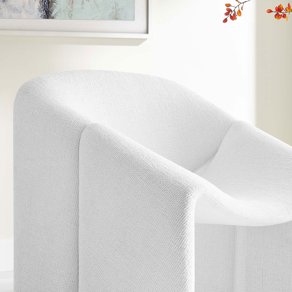 Textured frost white chenille and curved arm detail bring soft comfort to contemporary decor || EEI-6767-FRO || detail_room