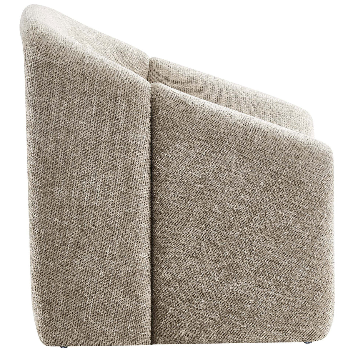 Streamlined profile highlights the chair's continuous flowing silhouette and textured chenille upholstery. || EEI-6767-KHA || side_studio
