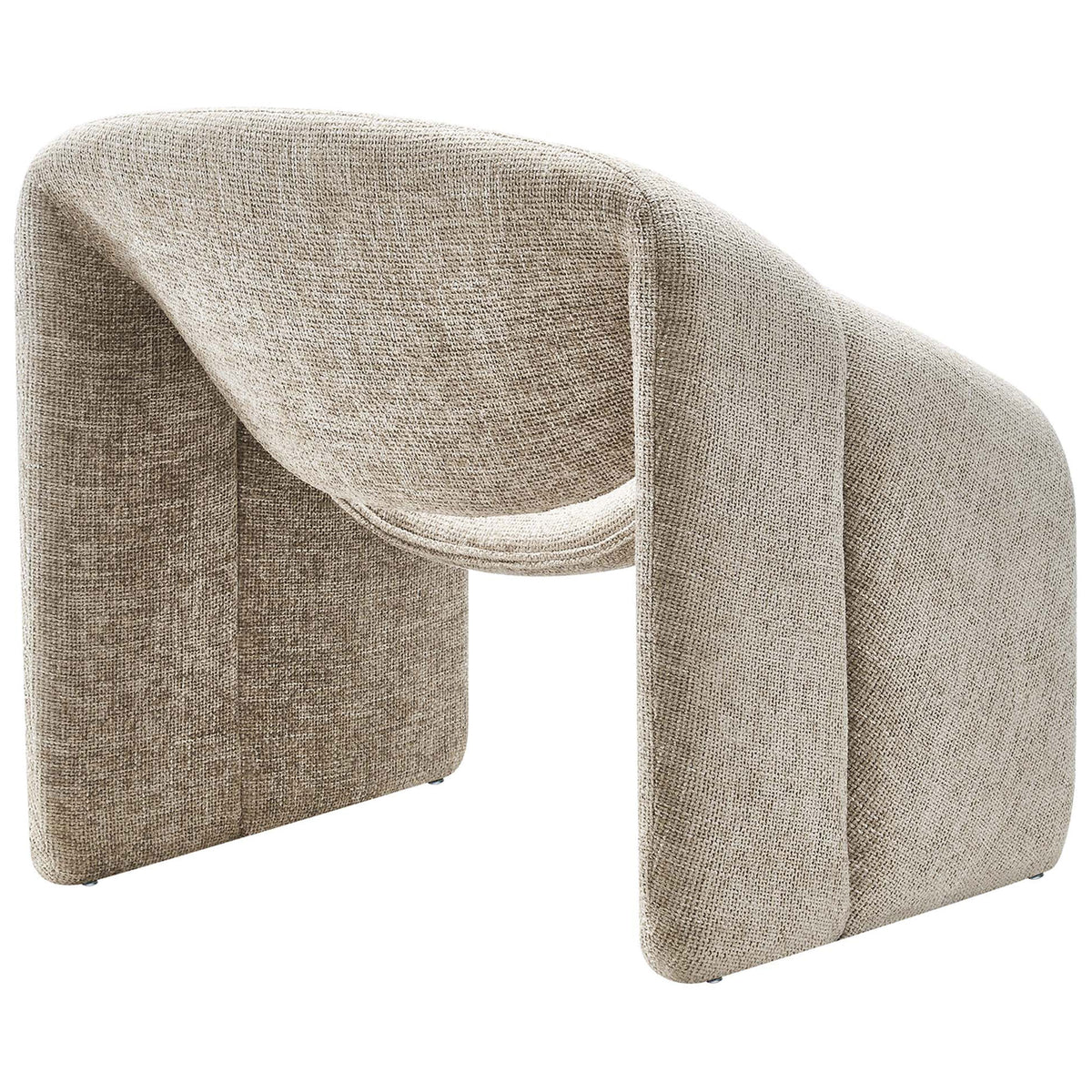 Curved wraparound back and sculpted legs create a modern, seamless look in soft khaki chenille. || EEI-6767-KHA || back_angle_studio