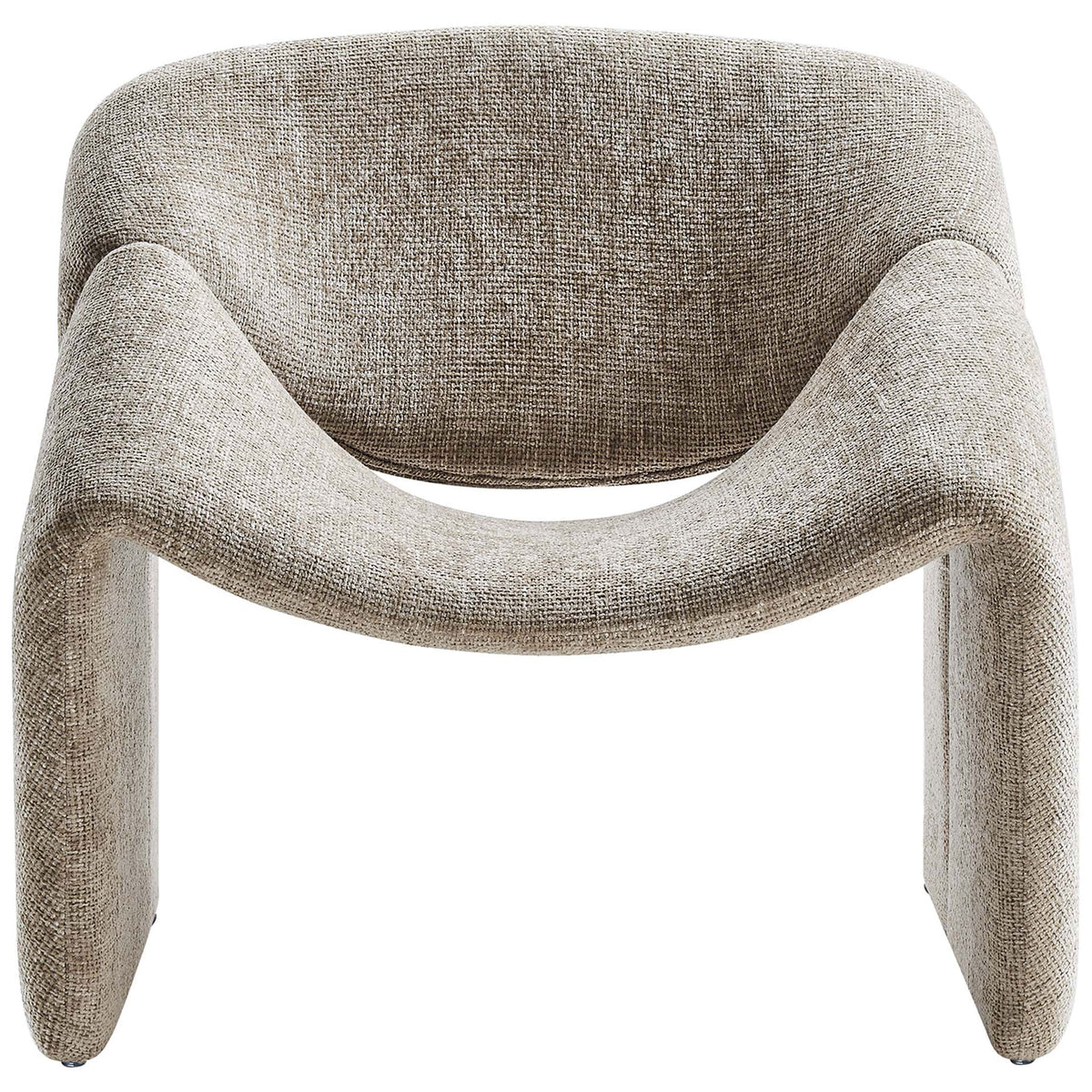 Modern accent chair with a graceful arched seat and barrel back, upholstered in plush khaki chenille. || EEI-6767-KHA || front_studio