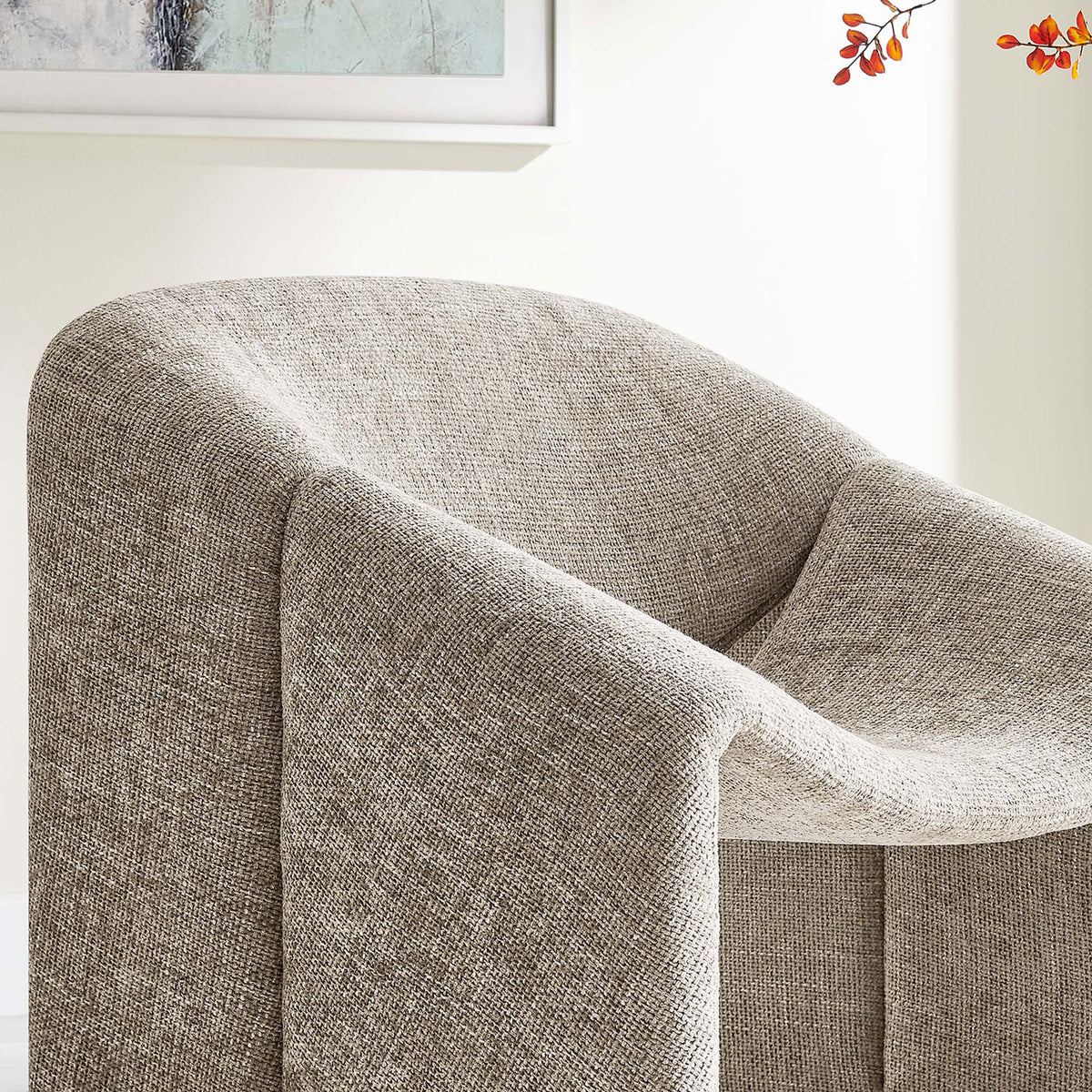 Rich chenille texture and rounded barrel back bring warmth and depth to curated spaces. || EEI-6767-KHA || detail_room