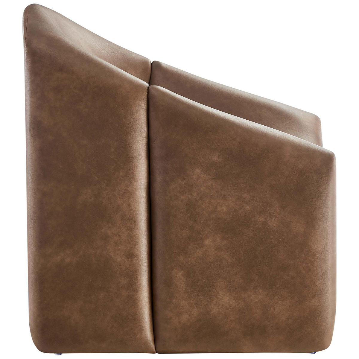 Sculpted side profile highlights seamless brown vegan leather upholstery and soft, rounded edges || EEI-6768-BRN || side_studio