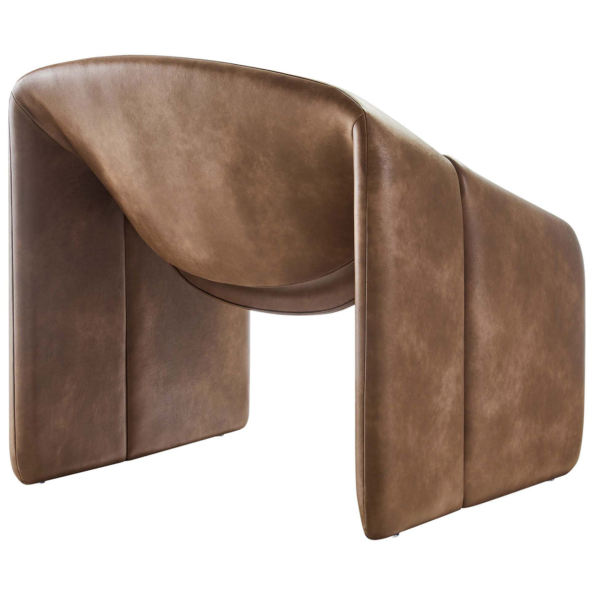 Flowing arch and continuous leg design wrapped in supple brown vegan leather || EEI-6768-BRN || back_angle_studio