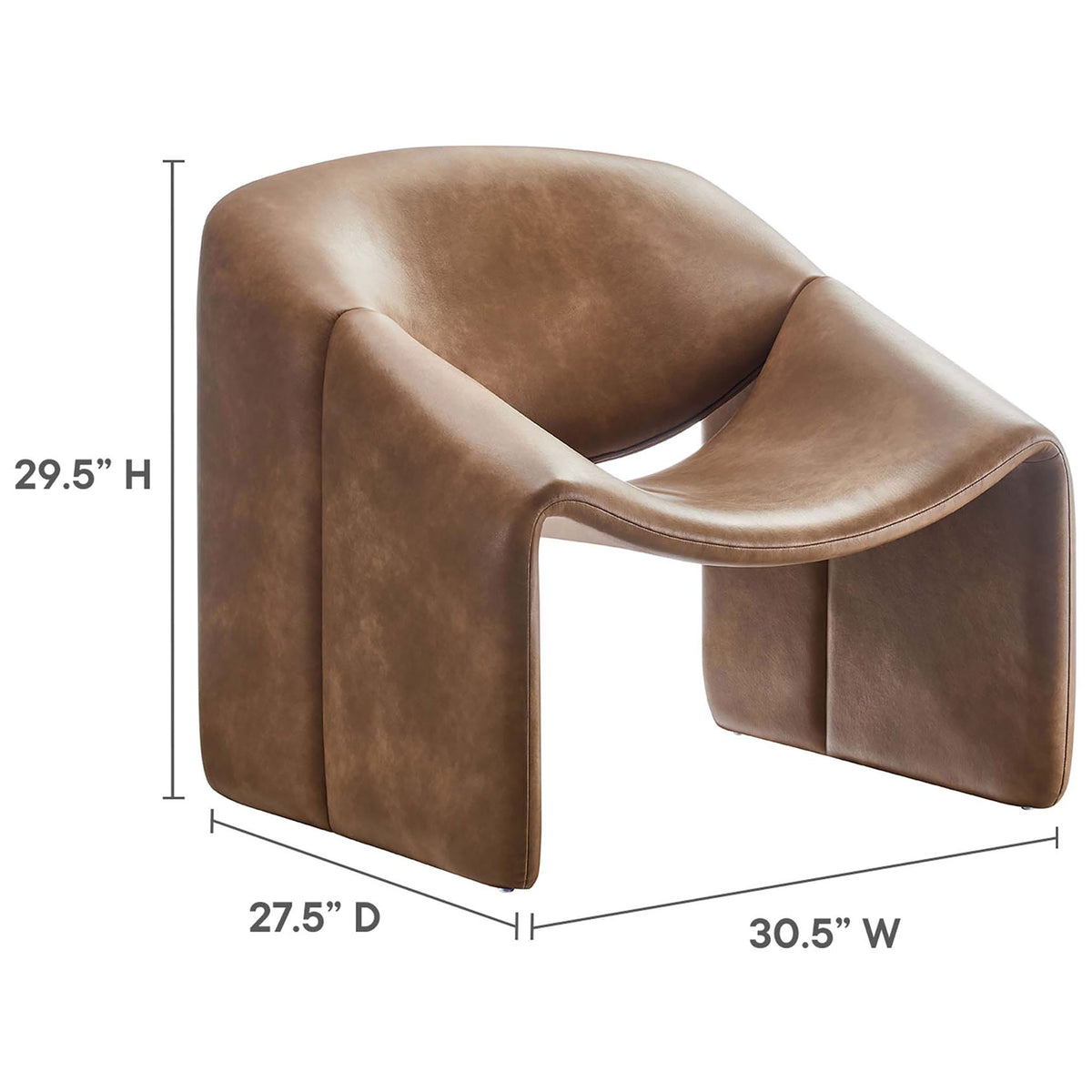 Low-slung lounge chair sized for modern spaces with a wide seat and wraparound arms || EEI-6768-BRN || dimension_studio