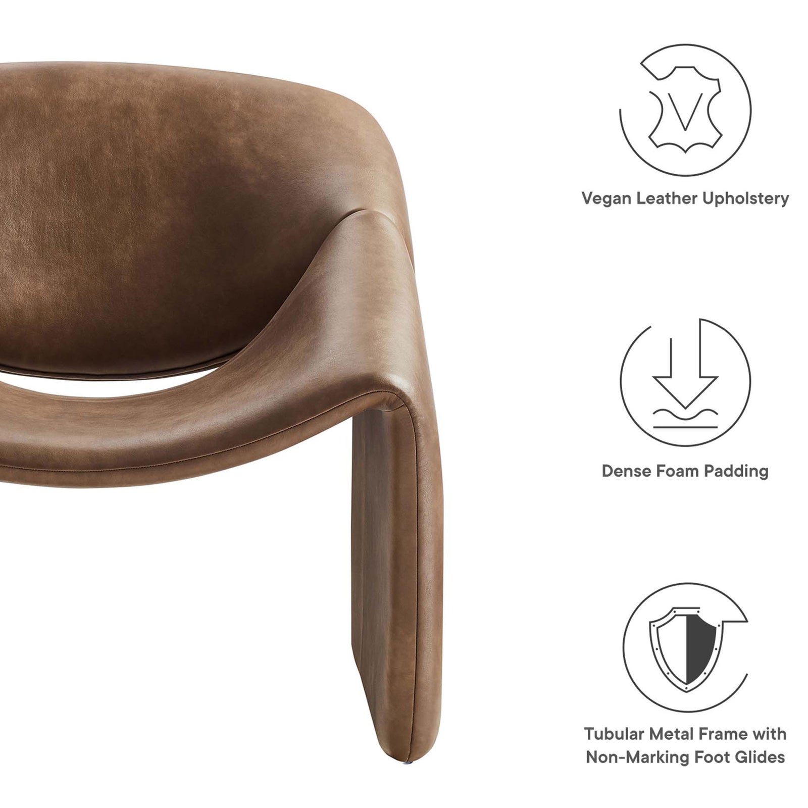 Vegan leather accent chair offers dense foam comfort and non-marking glides for everyday ease || EEI-6768-BRN || callout_studio