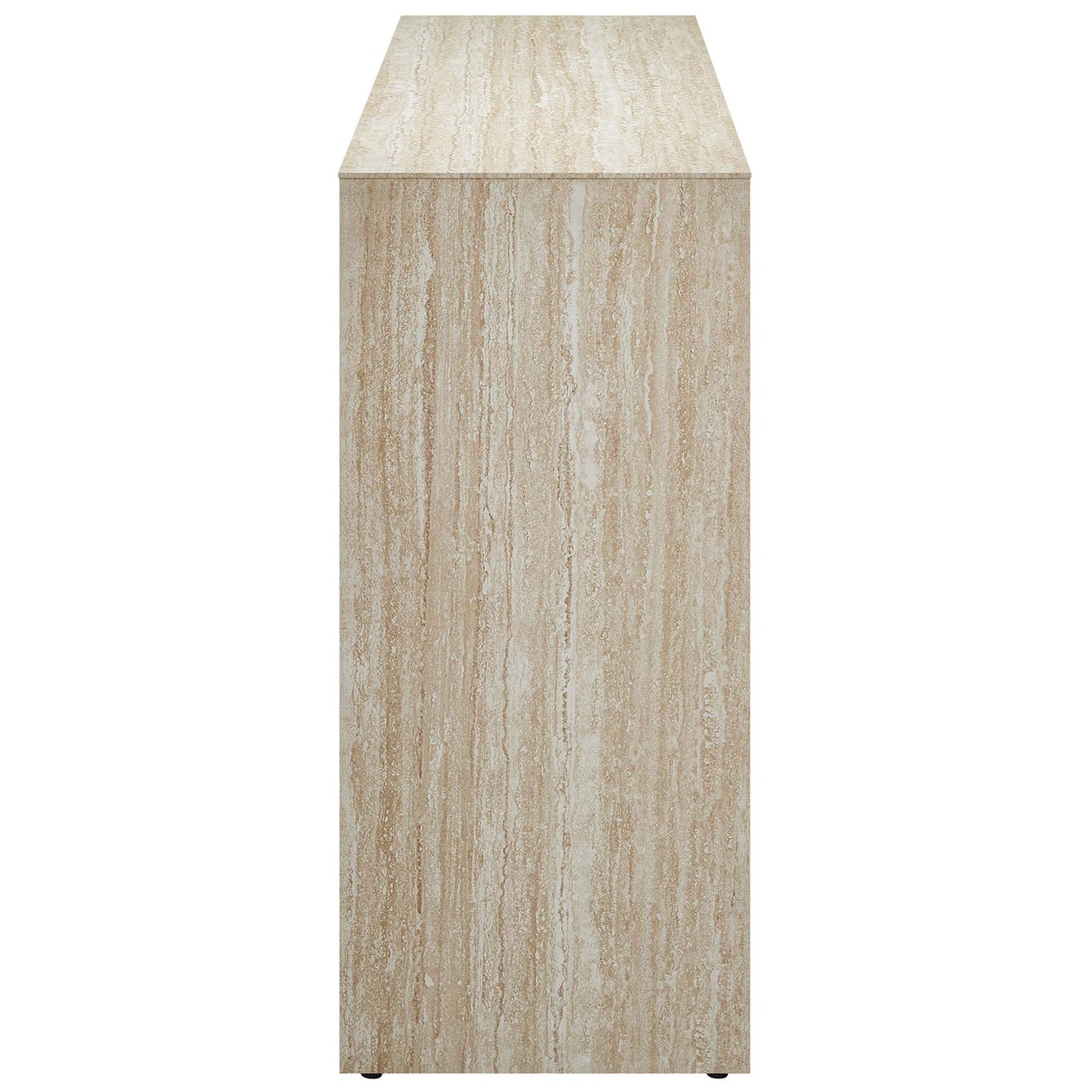 Slim profile console table brings stone-look texture in a narrow footprint ideal for hallways and behind sofas || EEI-6771-TRA || side_studio