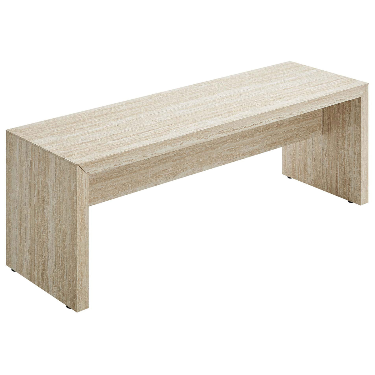 Streamlined travertine-look bench balances clean geometry with everyday durability || EEI-6774-TRA || front_angle_studio