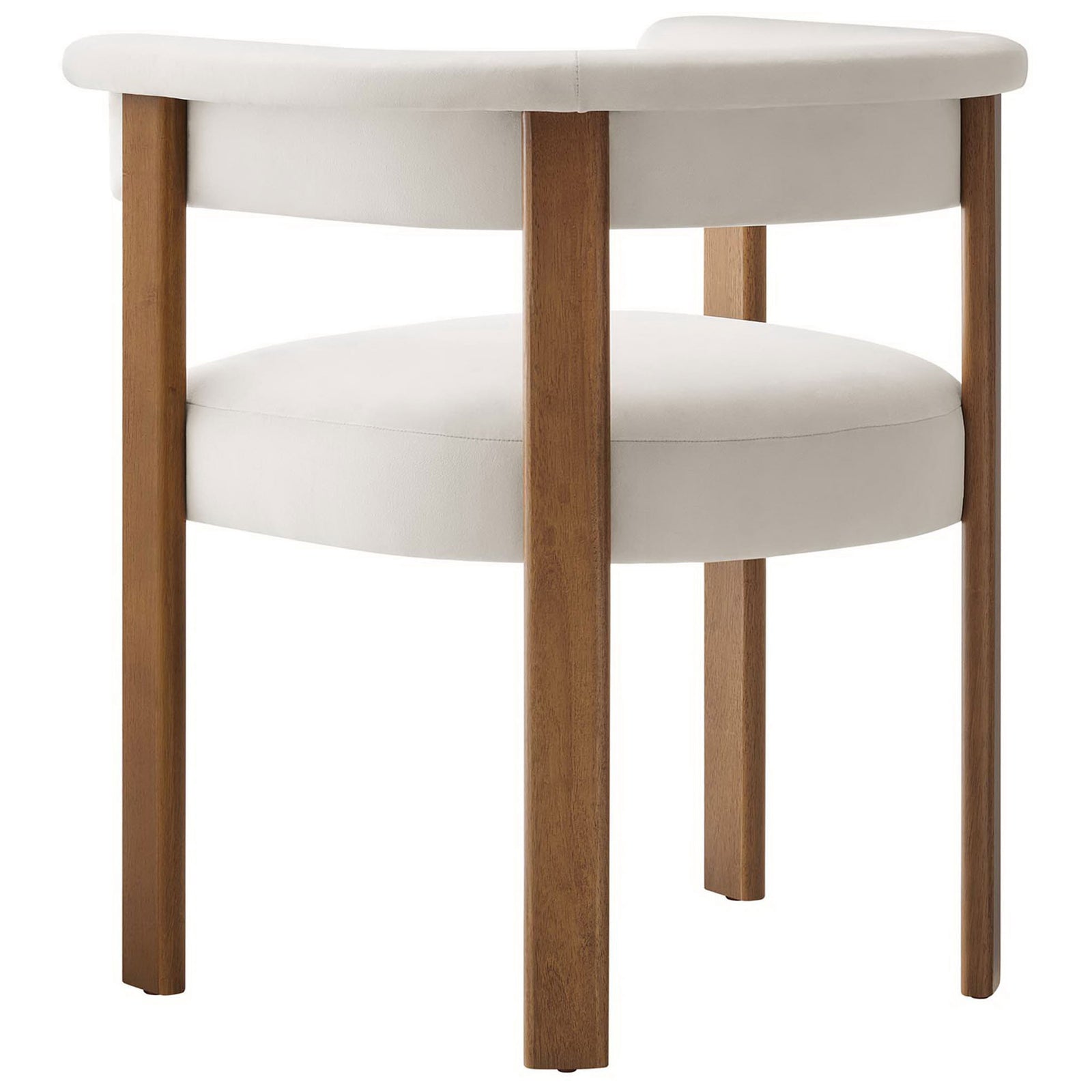 Graceful curved barrel back and slim wood posts create a light, airy look for this velvet dining chair. || EEI-6775-ALA-DBR || back_partial_studio
