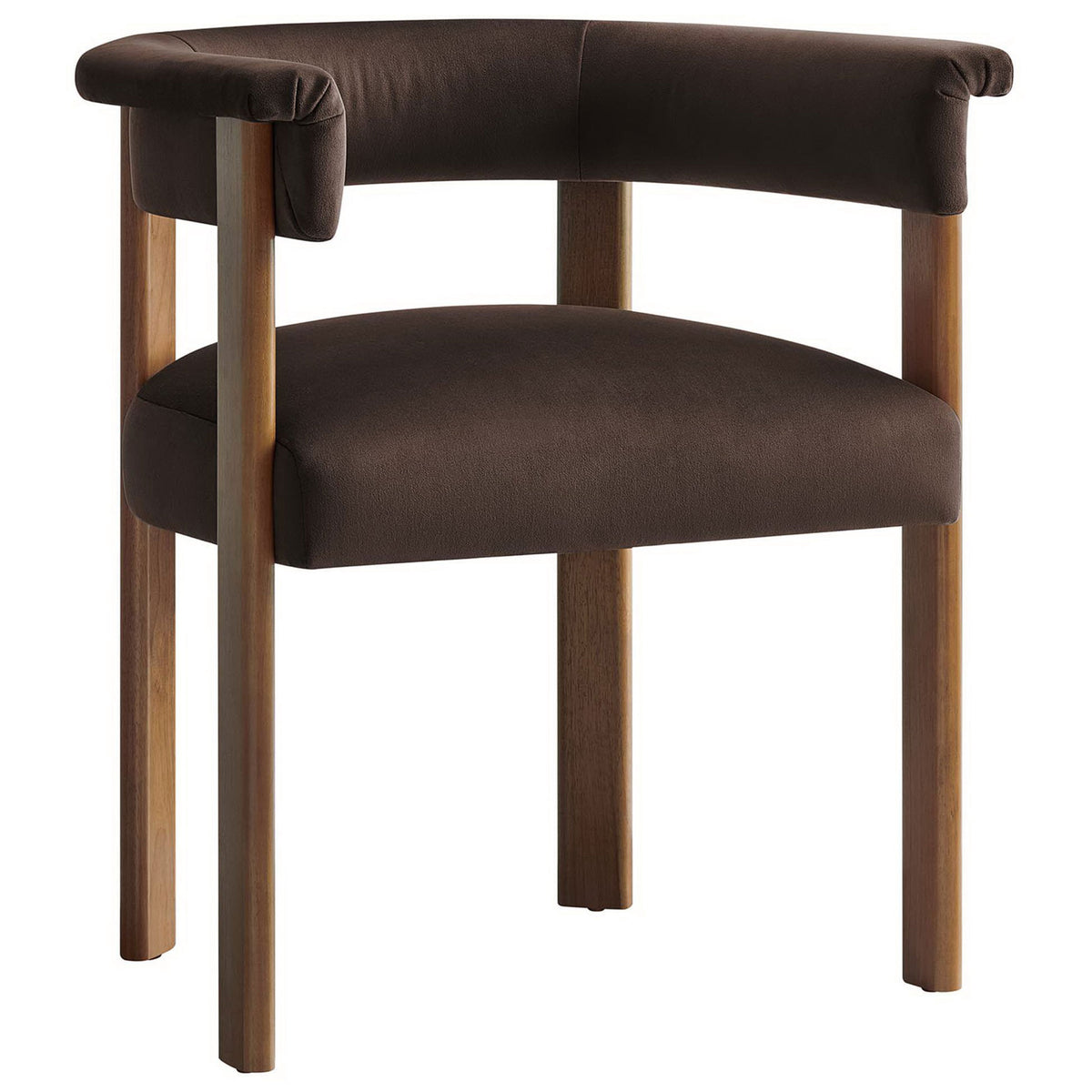 Curved barrel back dining chair in chocolate brown performance velvet with plush foam seat || EEI-6775-CHB-DBR || front_angle_studio