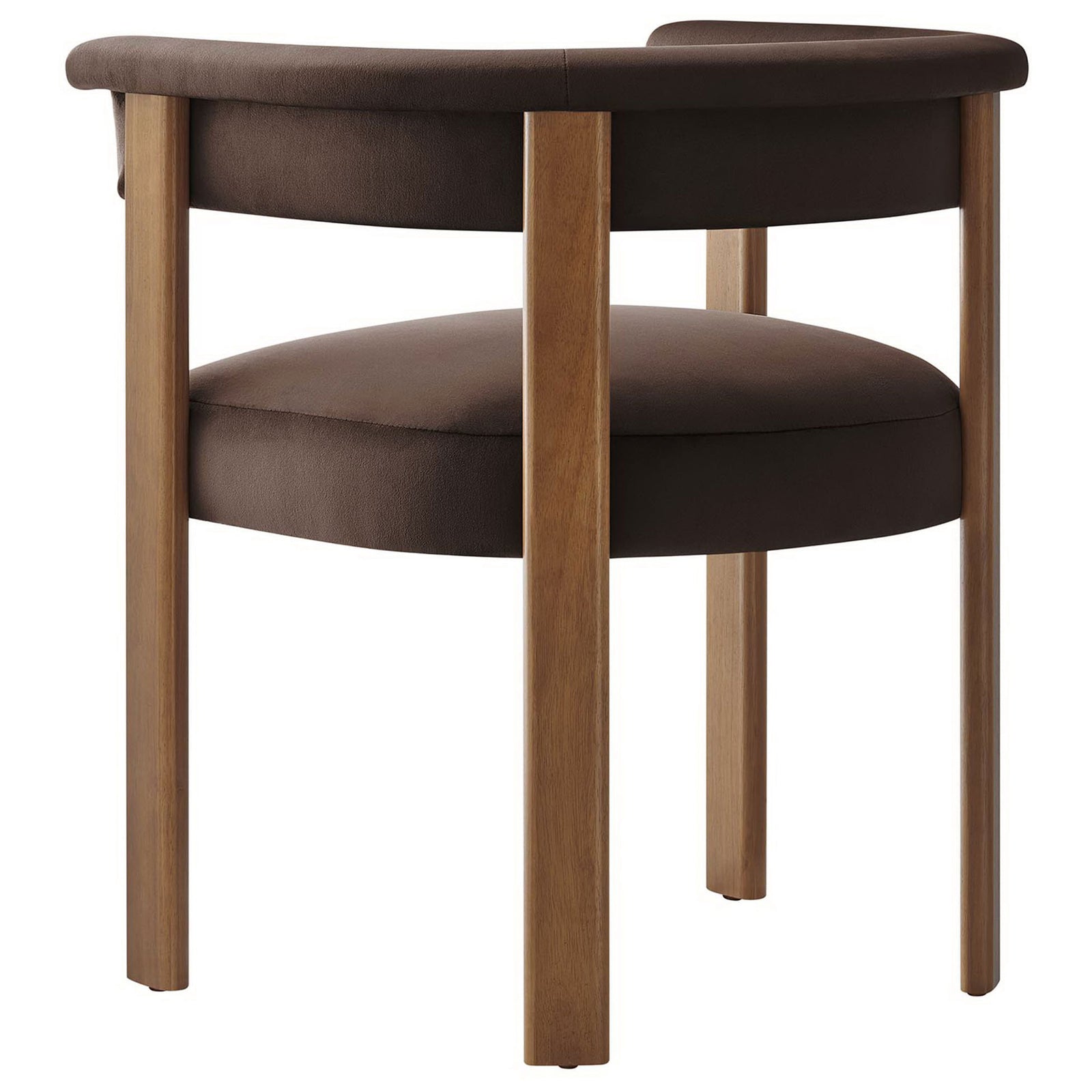 Smooth curved back of the chocolate brown velvet dining chair with clean, modern lines || EEI-6775-CHB-DBR || back_studio
