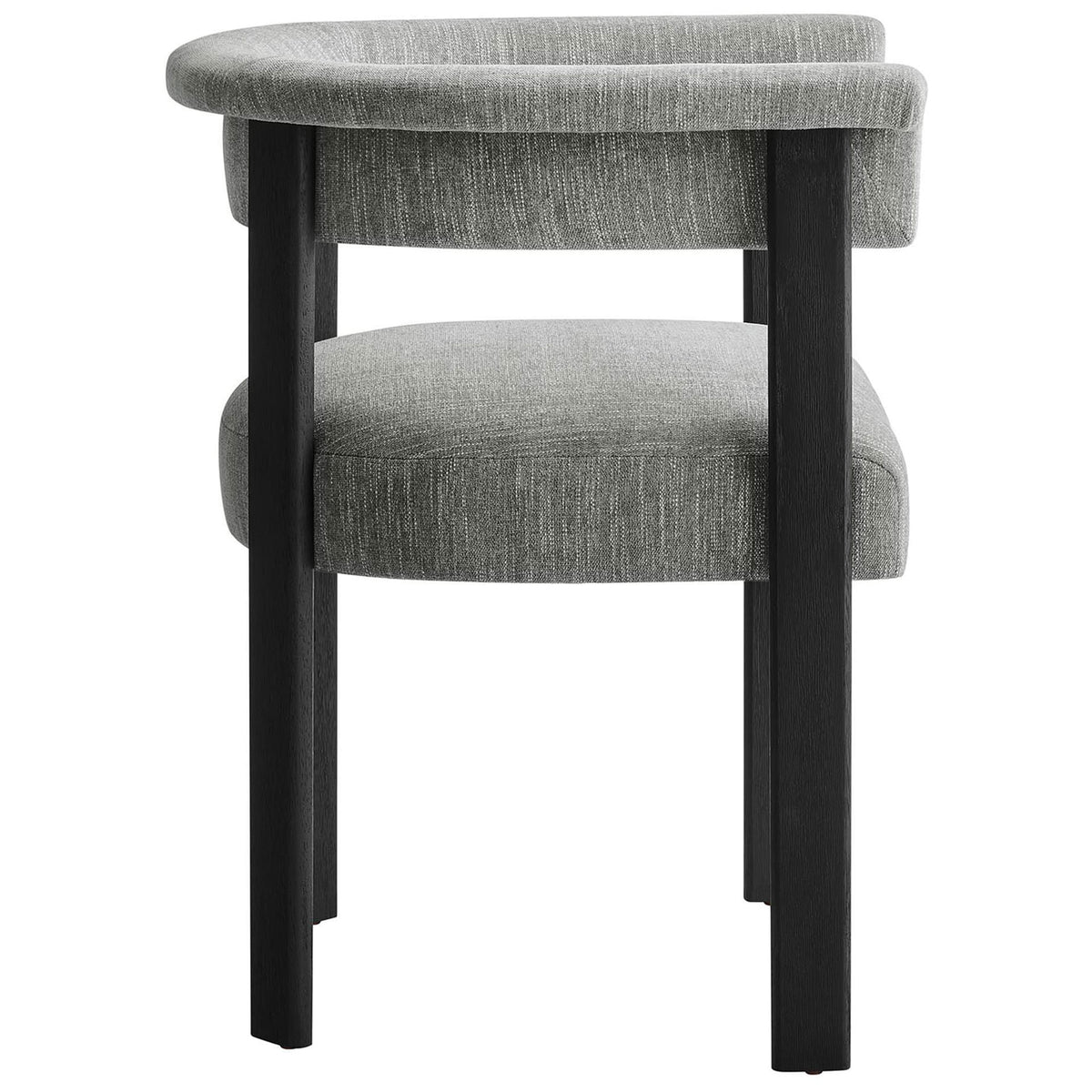 Clean-lined barrel profile and slim legs give this gray dining chair a sculptural modern look || EEI-6776-HEG-BLK || side_studio