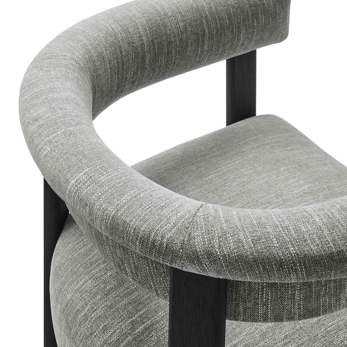 Soft heathered gray fabric and tailored piping showcase the refined texture of the Imogen chair || EEI-6776-HEG-BLK || detail_studio