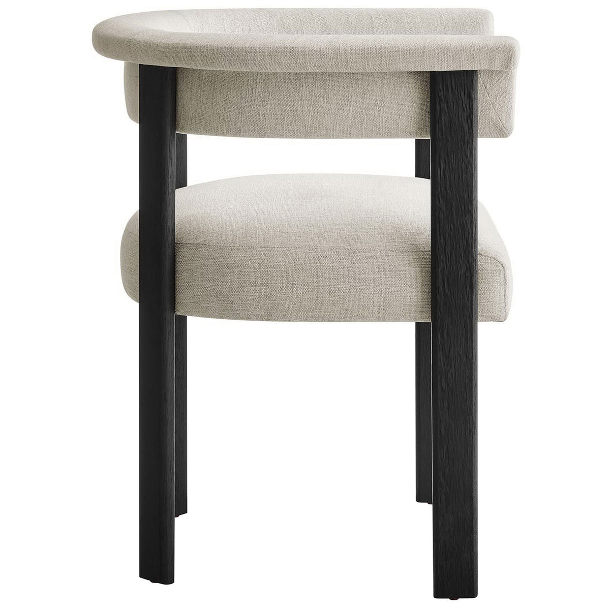 Curved barrel back and open frame highlight the sculptural lines of this upholstered dining chair || EEI-6776-HEI-BLK || back_studio