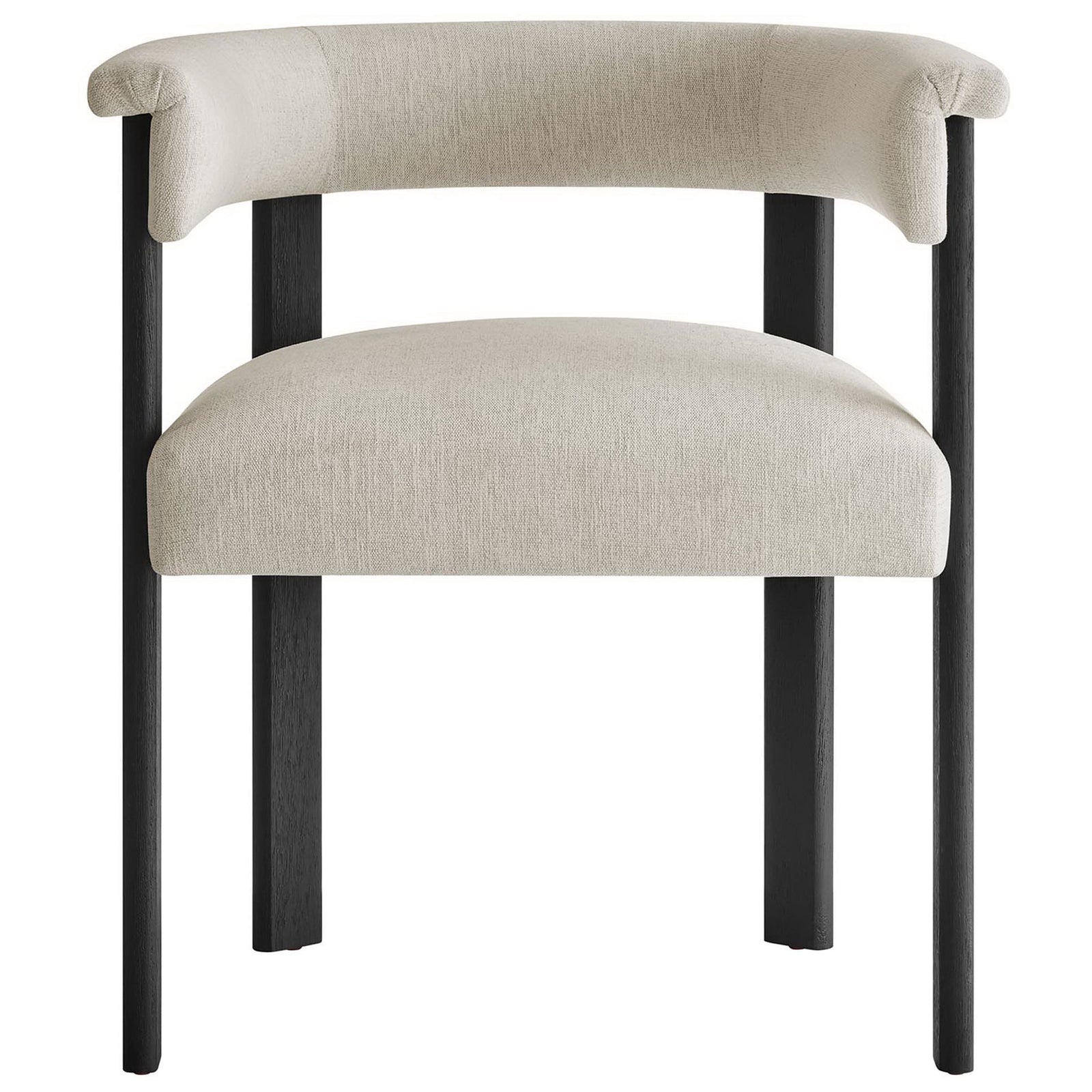 Supportive barrel back dining chair with generously cushioned seat and textured heathered upholstery || EEI-6776-HEI-BLK || front_studio