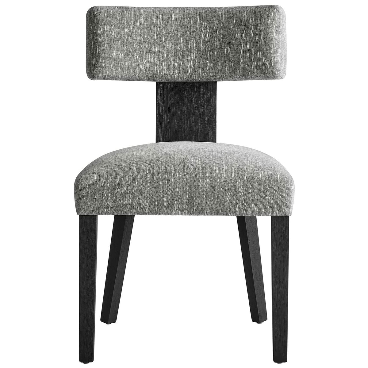 Contemporary gray fabric dining chair featuring a plush seat and supportive armless backrest || EEI-6777-HEG-BLK || front_studio