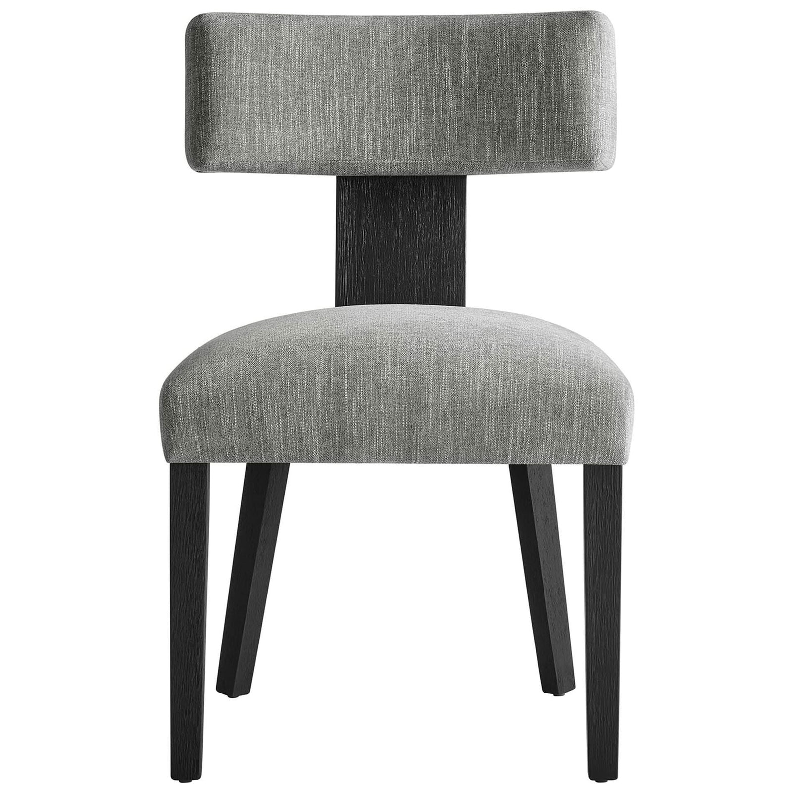Contemporary gray fabric dining chair featuring a plush seat and supportive armless backrest || EEI-6777-HEG-BLK || front_studio