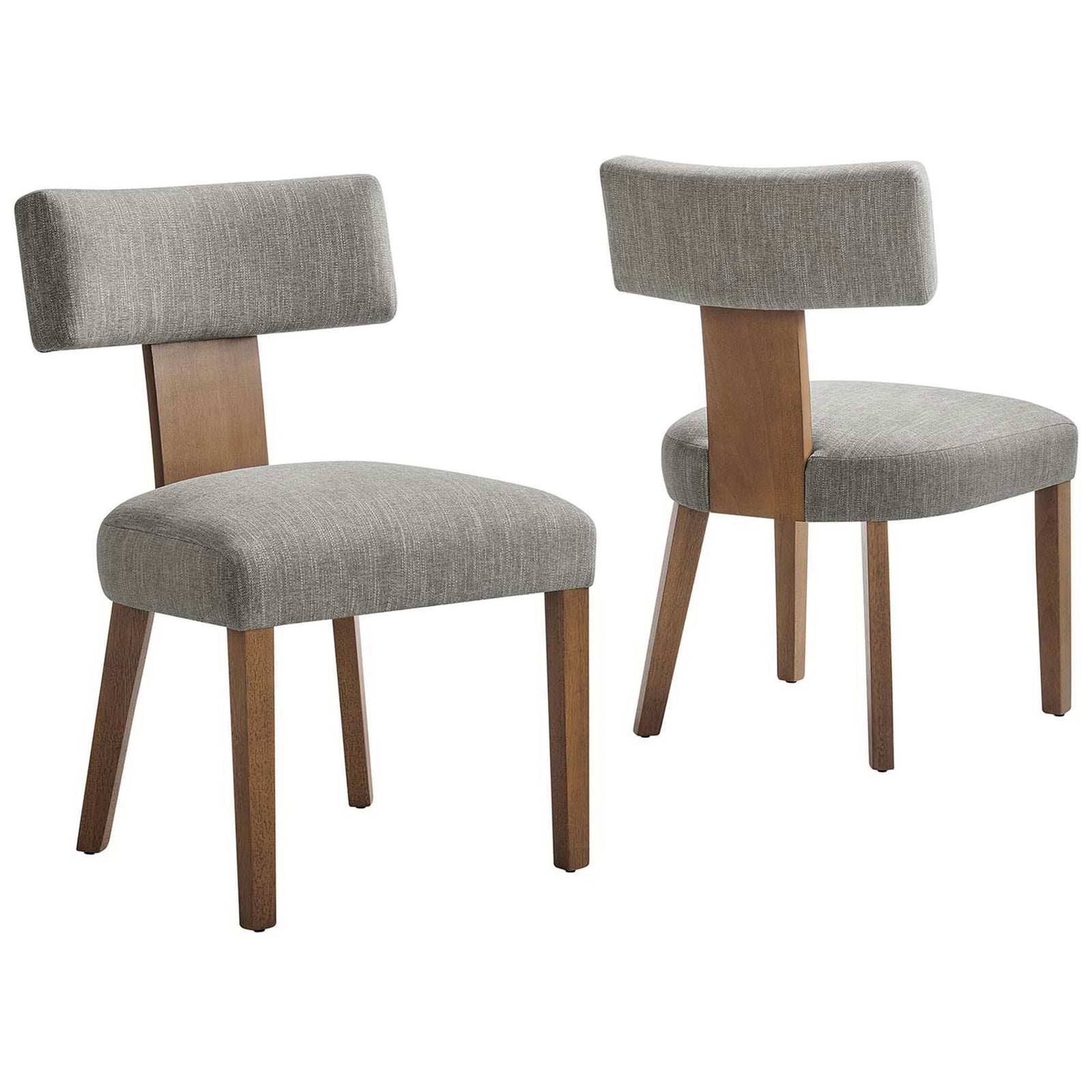 Set of two heathered fabric dining chairs with plush cushions and warm solid wood legs. || EEI-6777-HEW-DBR || front_angle_multi_studio