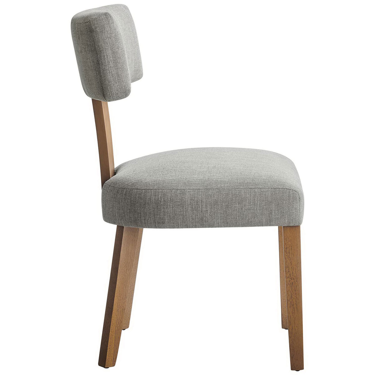 Slim-profile armless dining chair showcasing plush seat comfort and tapered wood legs. || EEI-6777-HEW-DBR || side_partial_studio