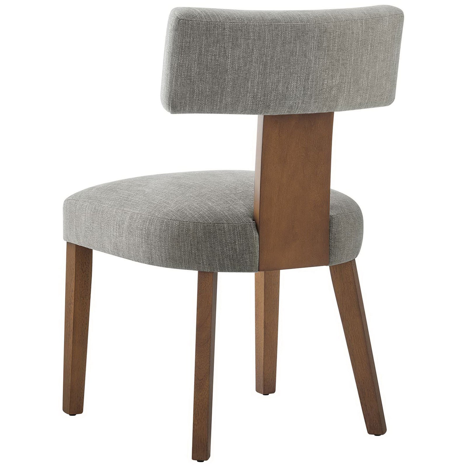 Open-back dining chair with heathered upholstered top and solid wood back support and legs. || EEI-6777-HEW-DBR || back_partial_studio